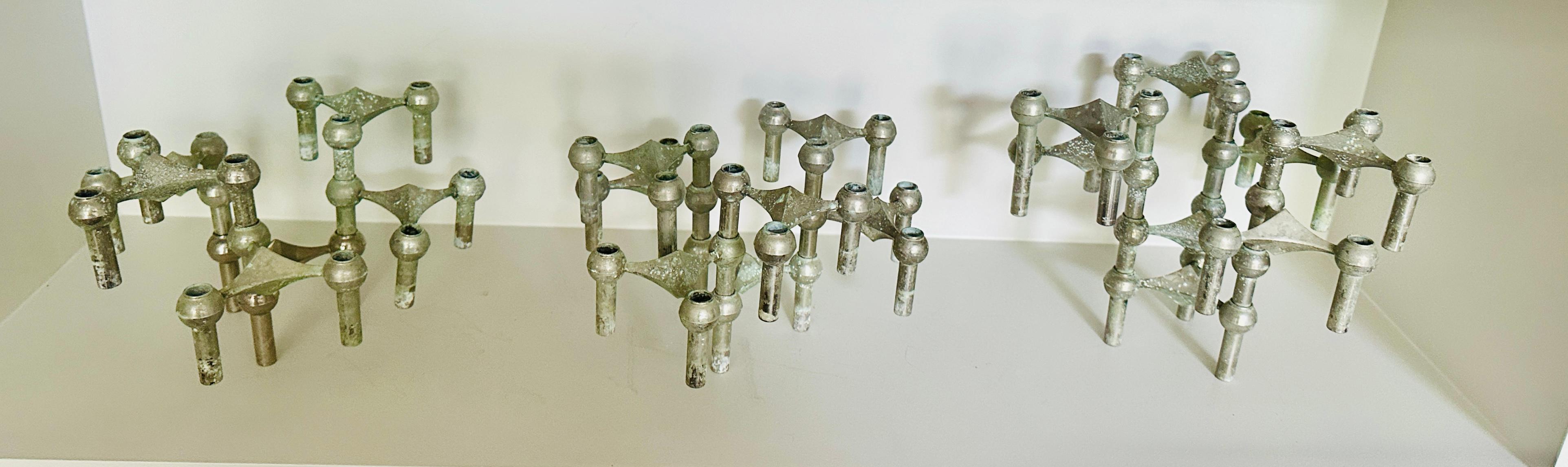 1960s German BMF Nagel Stackable Tarnished Oxidised Chrome Candle Holders For Sale 5