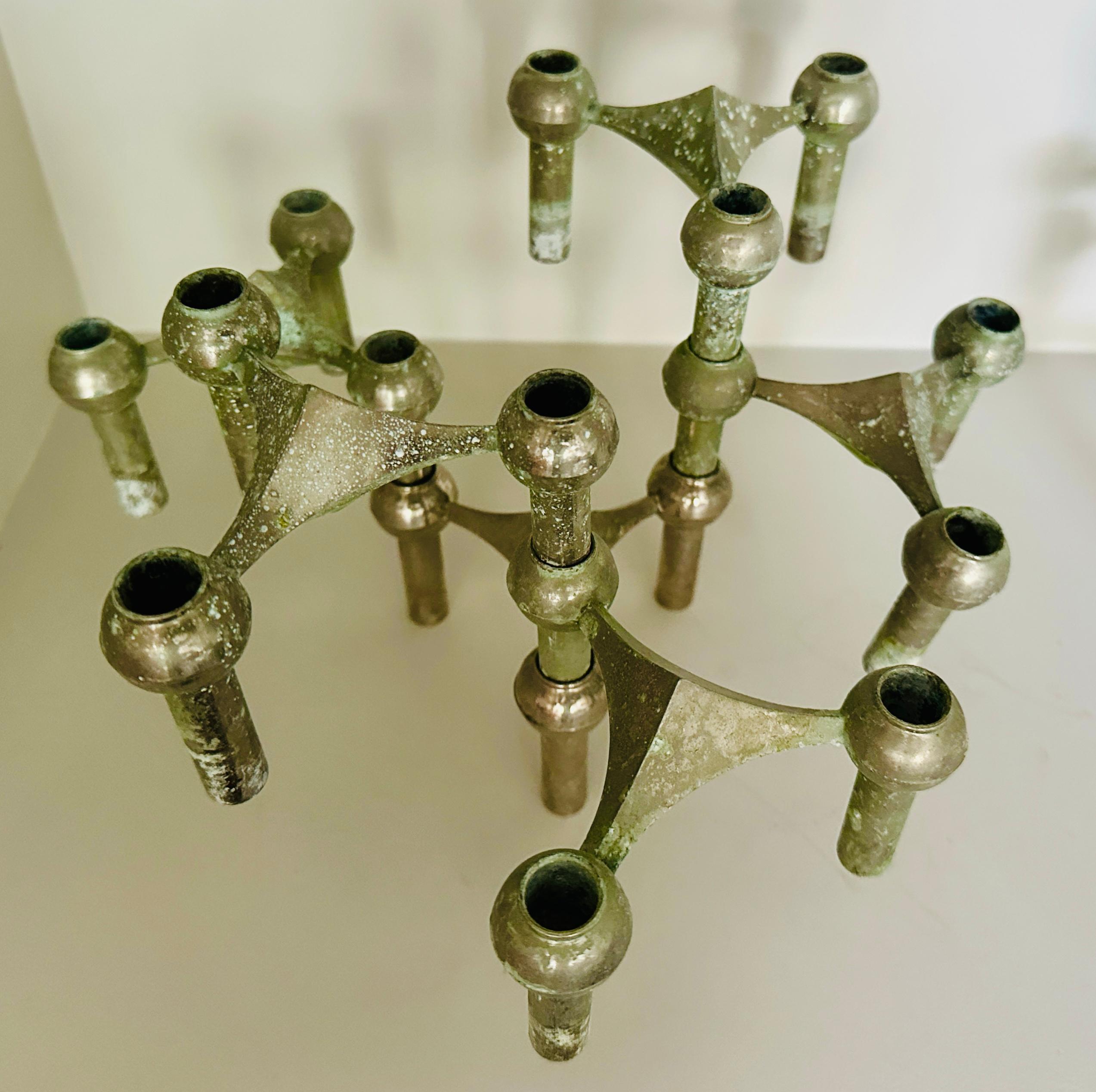 1960s German BMF Nagel Stackable Tarnished Oxidised Chrome Candle Holders For Sale 8