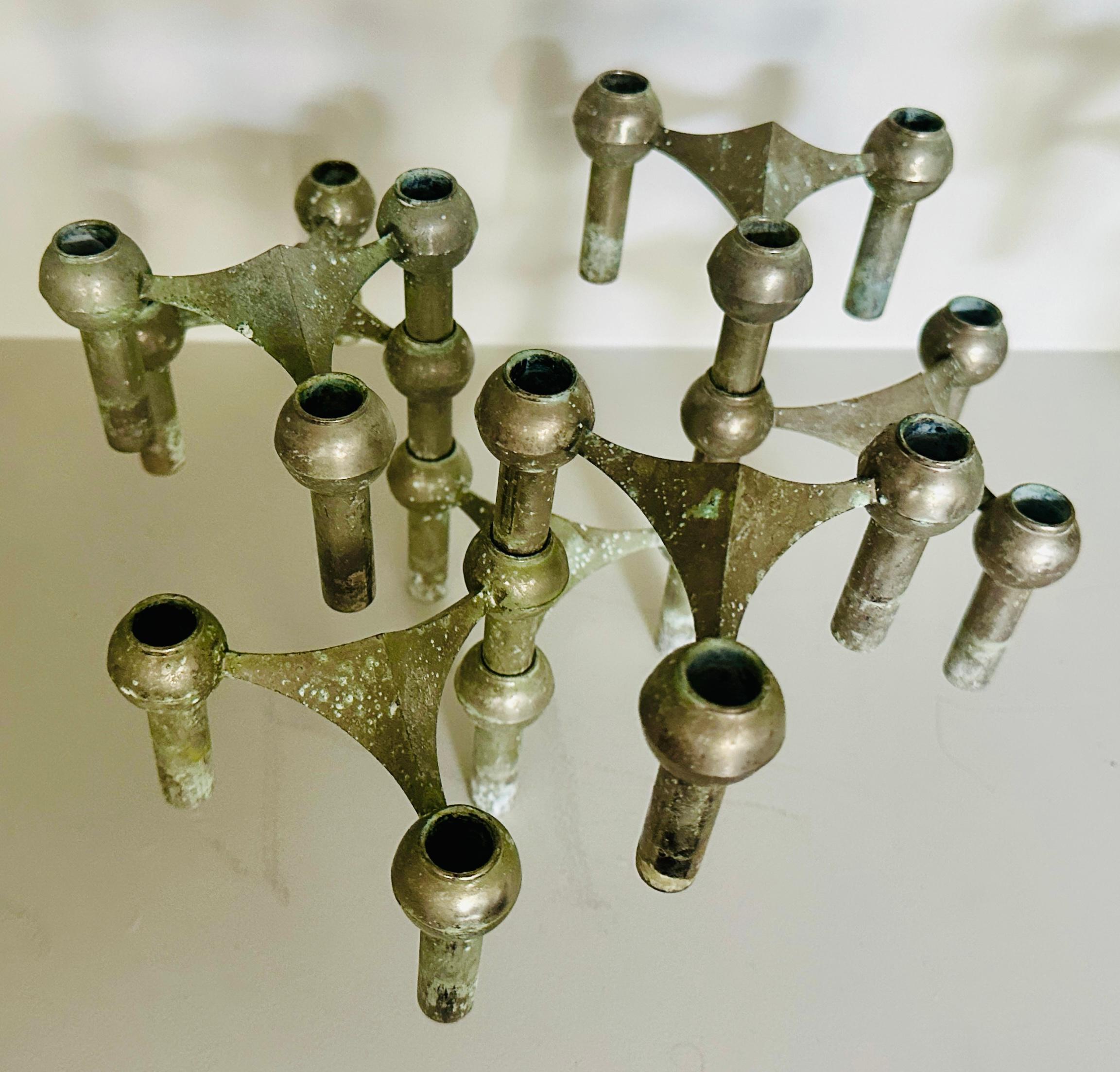1960s German BMF Nagel Stackable Tarnished Oxidised Chrome Candle Holders For Sale 9