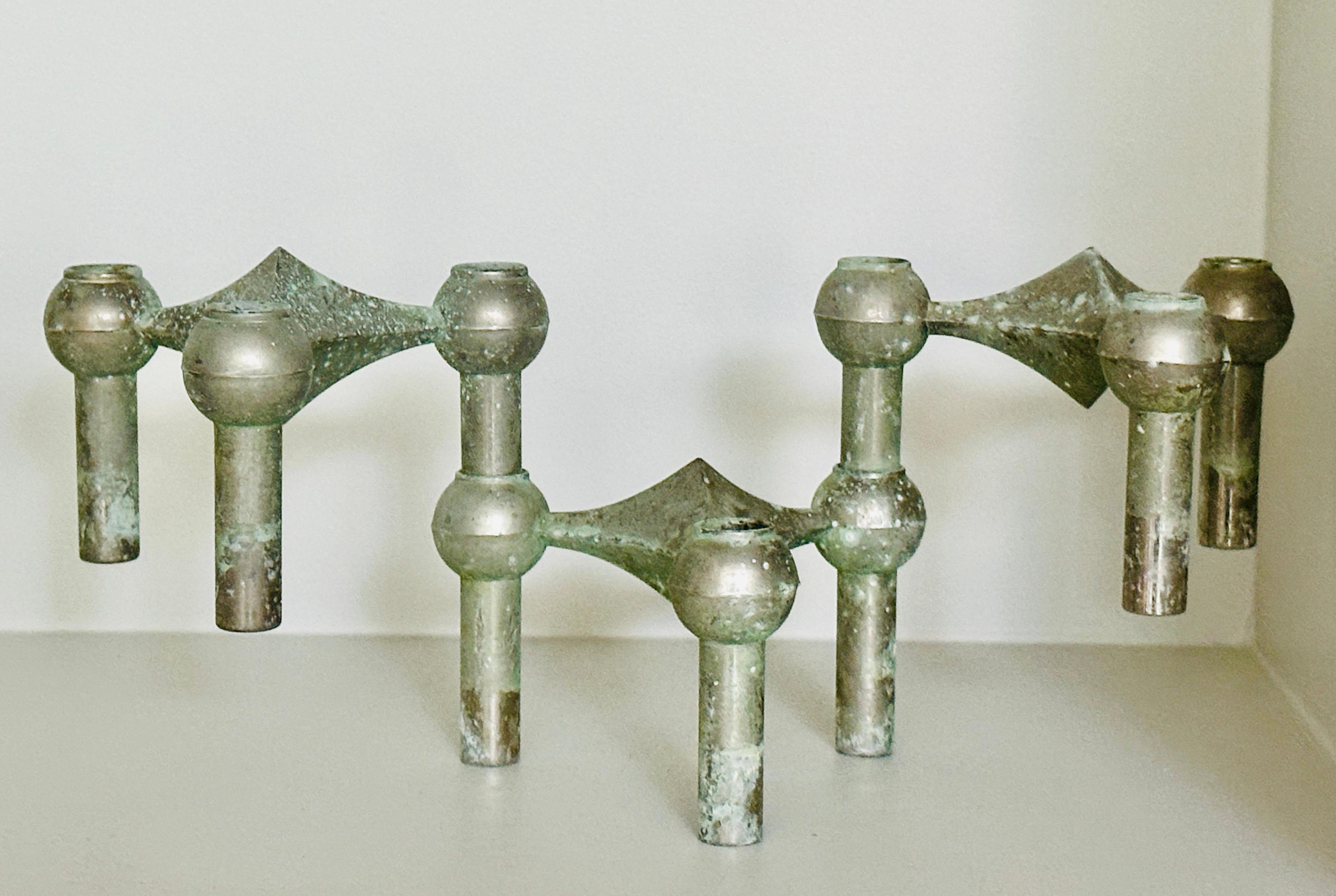 Mid-Century Modern 1960s German BMF Nagel Stackable Tarnished Oxidised Chrome Candle Holders For Sale