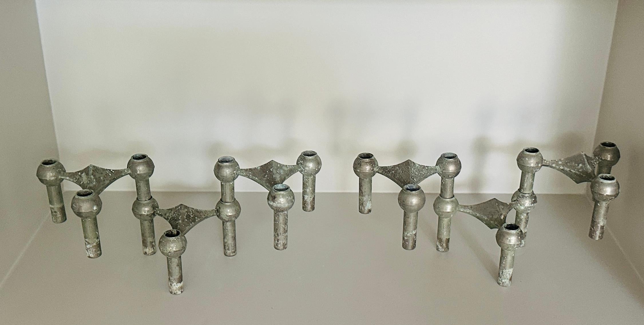 Metal 1960s German BMF Nagel Stackable Tarnished Oxidised Chrome Candle Holders For Sale