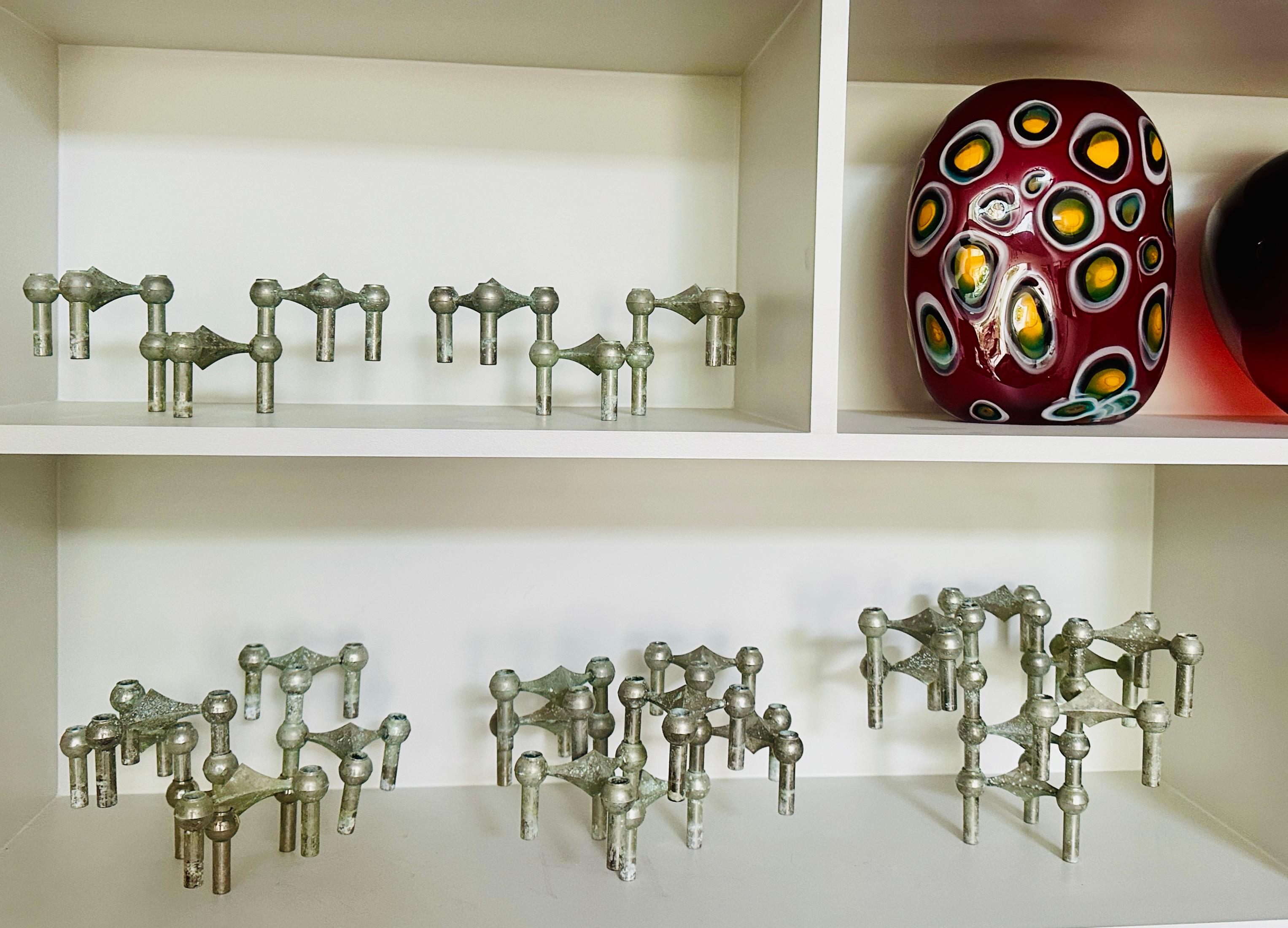 1960s German BMF Nagel Stackable Tarnished Oxidised Chrome Candle Holders For Sale 1