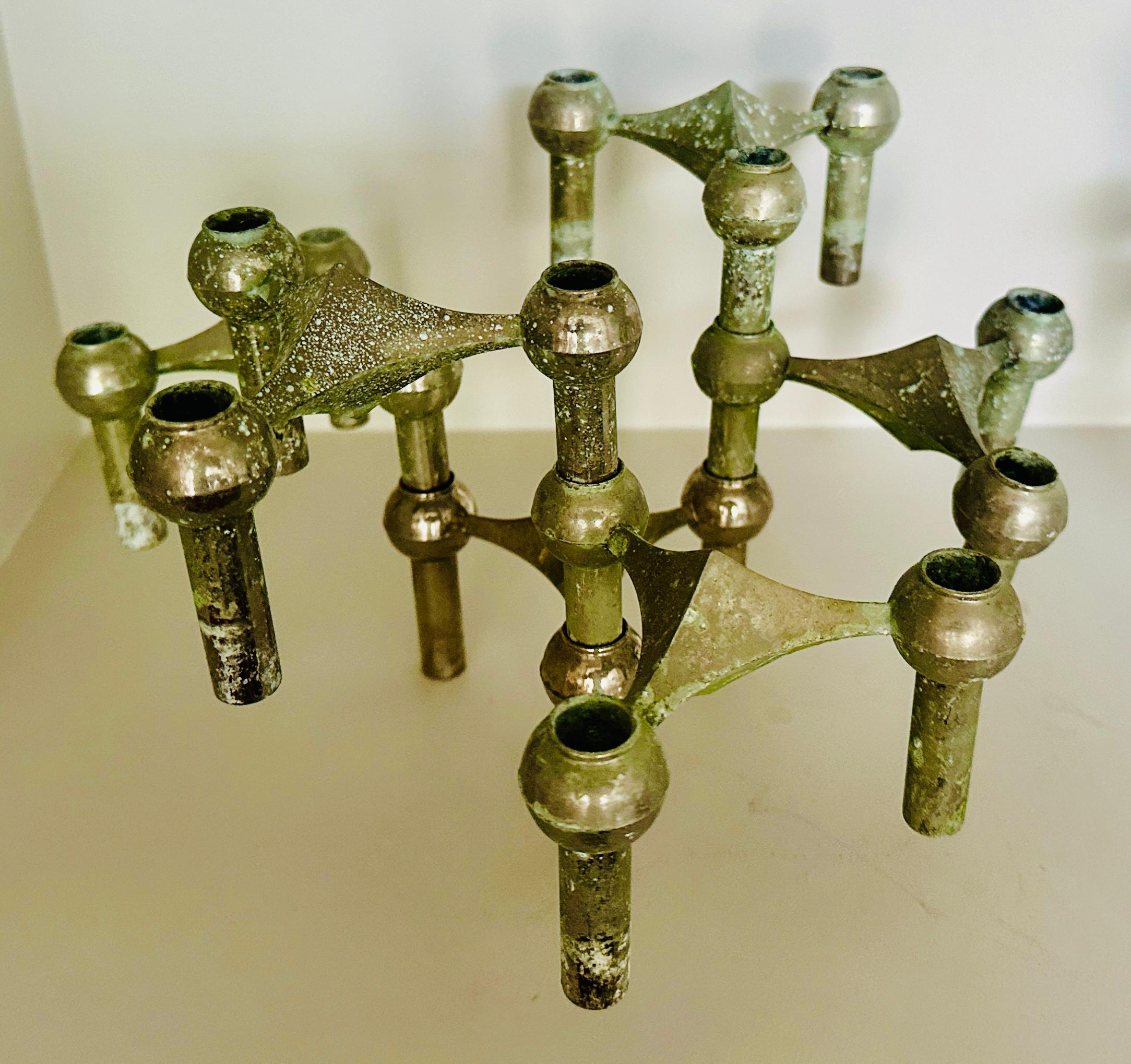 1960s German BMF Nagel Stackable Tarnished Oxidised Chrome Candle Holders For Sale 2