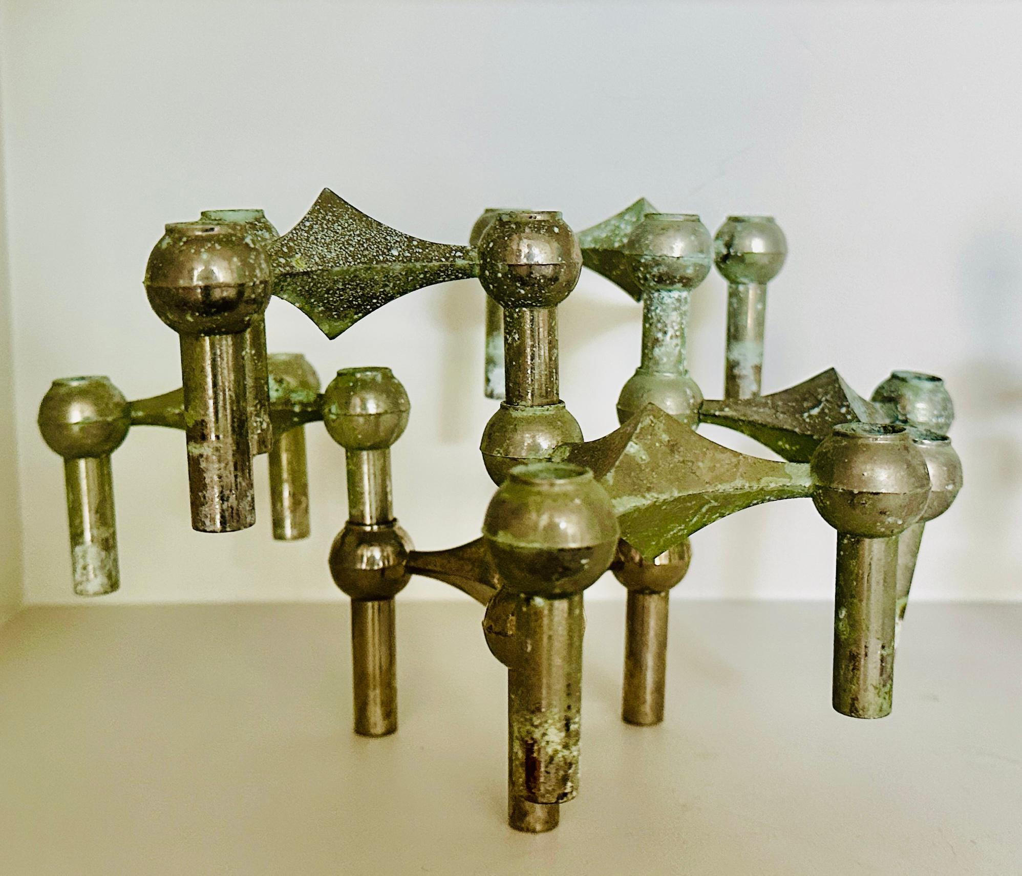 1960s German BMF Nagel Stackable Tarnished Oxidised Chrome Candle Holders For Sale 3