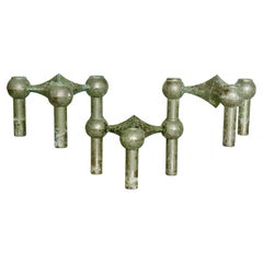 1960s German BMF Nagel Stackable Tarnished Oxidised Chrome Candle Holders
