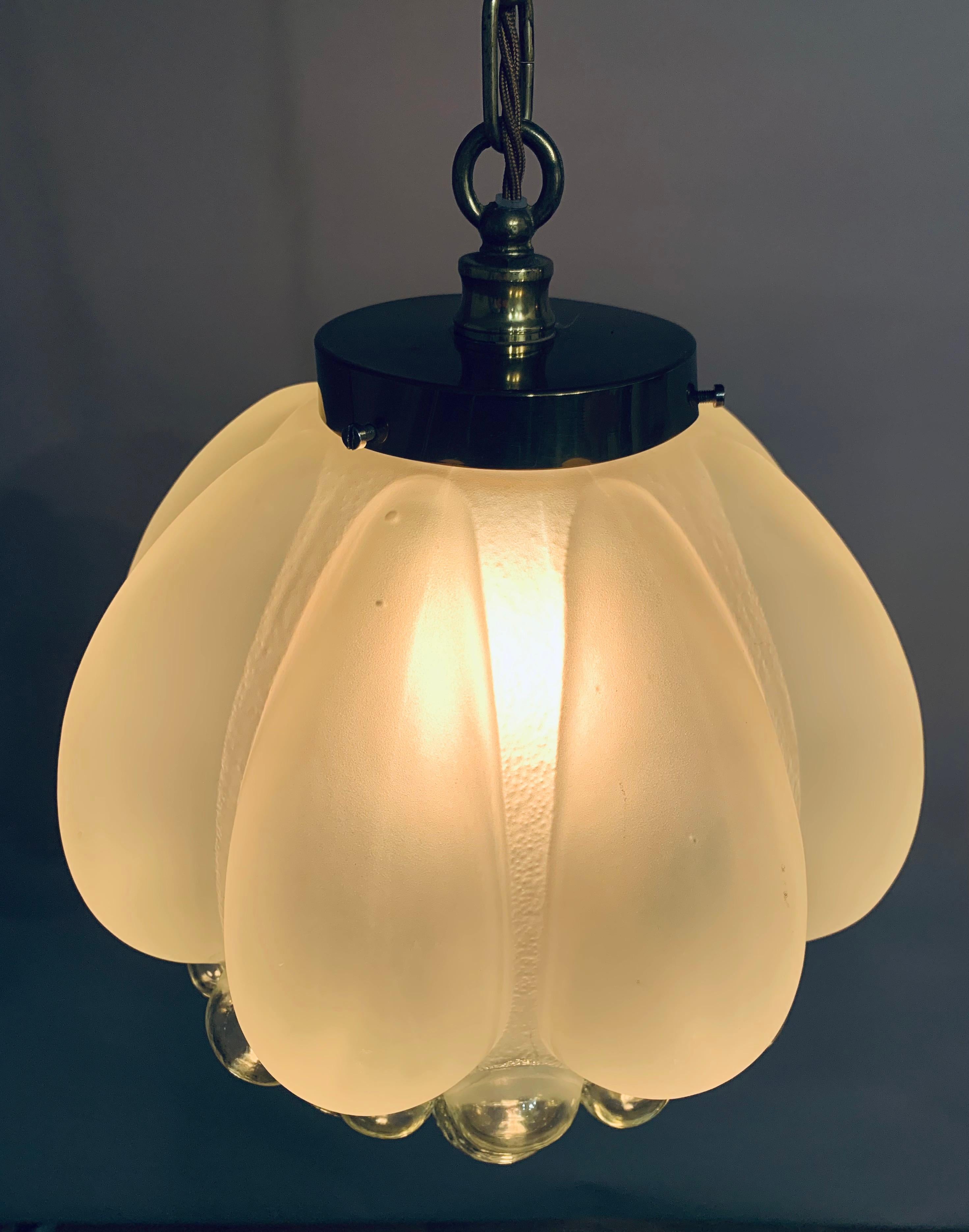 1960s German Bubble Glass & Brass Glashütte Limburg Helena Tynell Pendant Light 4