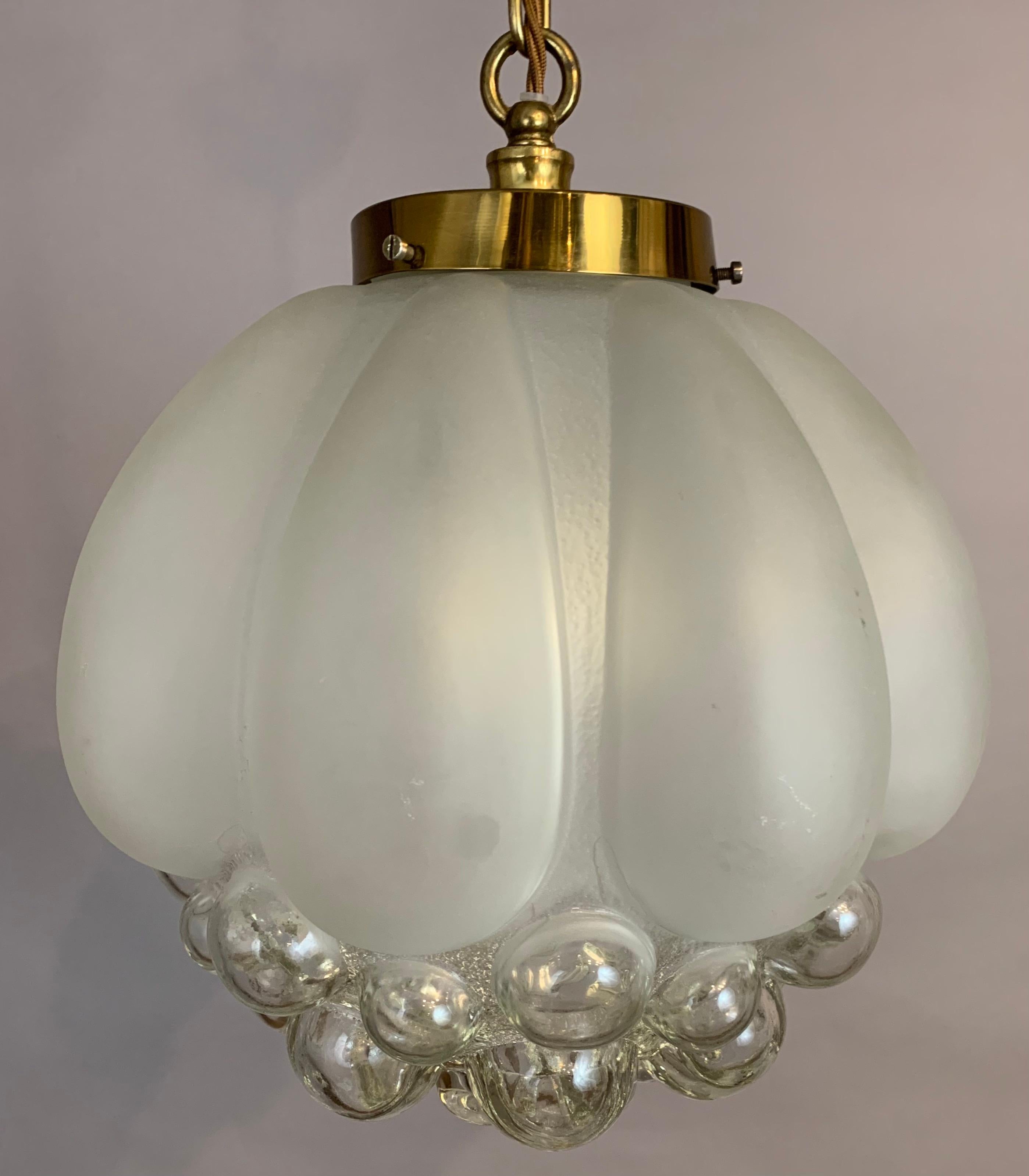 1960s German Bubble Glass & Brass Glashütte Limburg Helena Tynell Pendant Light 9