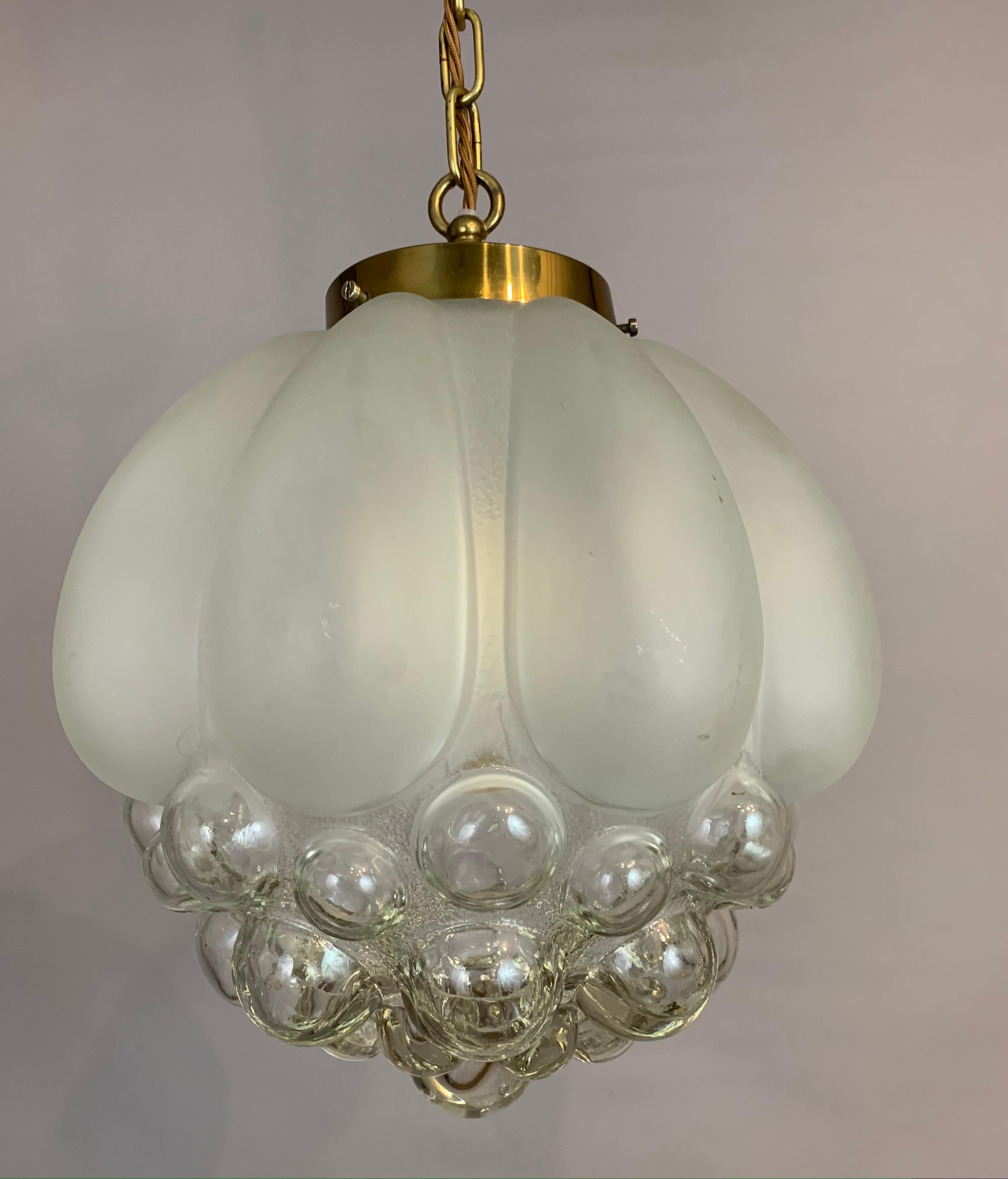 1960s German Bubble Glass & Brass Glashütte Limburg Helena Tynell Pendant Light 11