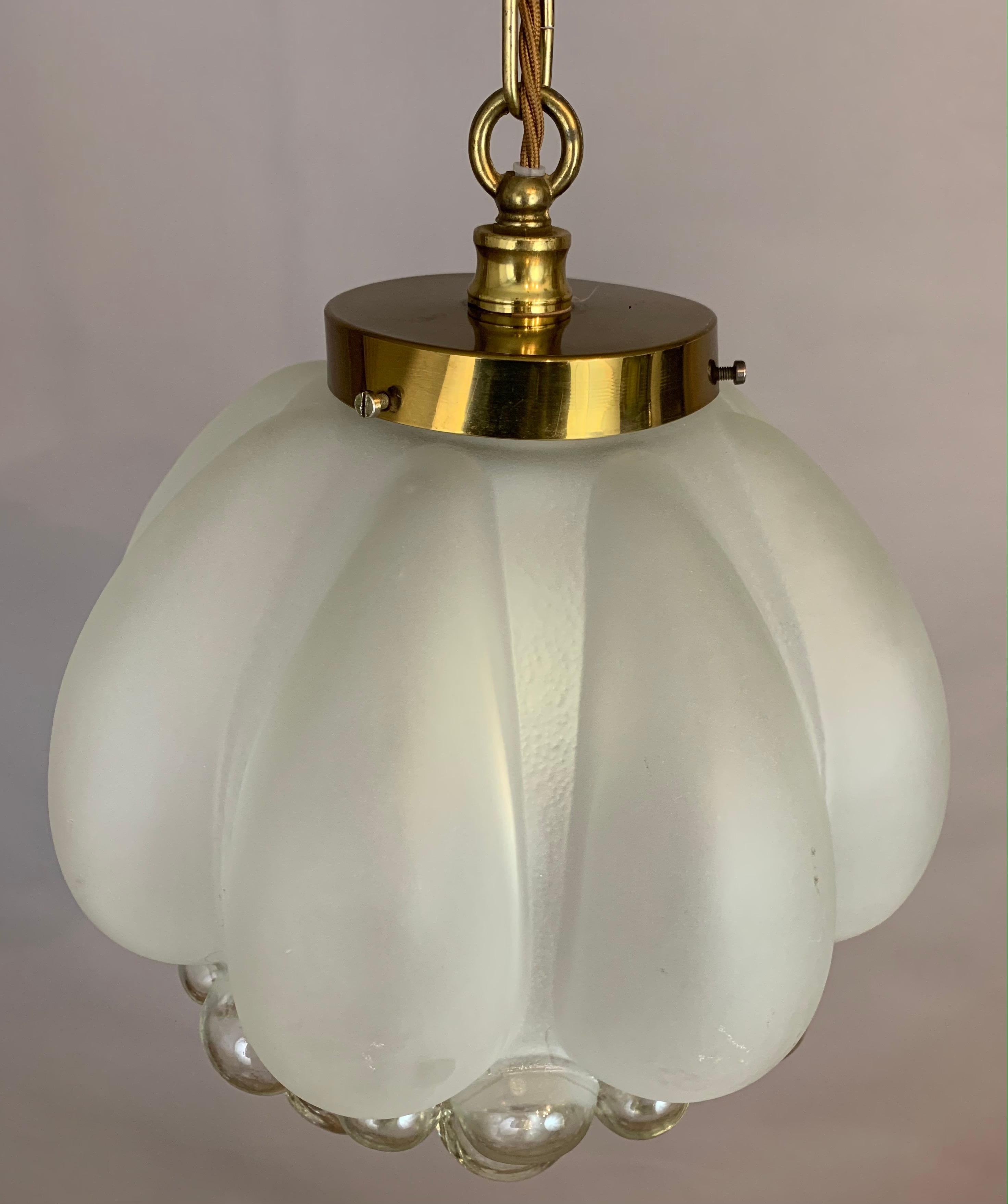 1960s German Bubble Glass & Brass Glashütte Limburg Helena Tynell Pendant Light 12