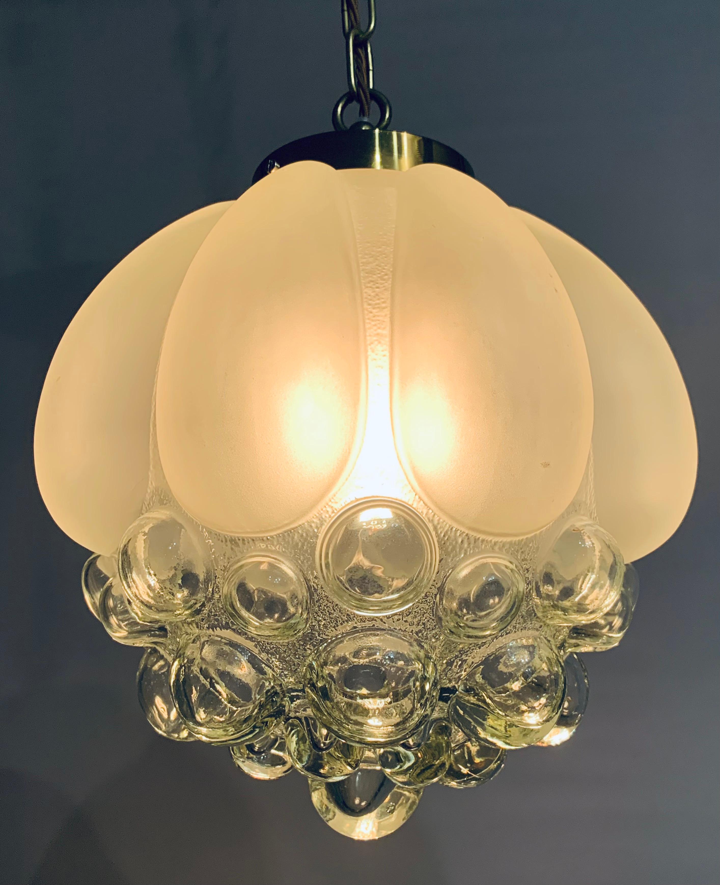 Mid-Century Modern 1960s German Bubble Glass & Brass Glashütte Limburg Helena Tynell Pendant Light
