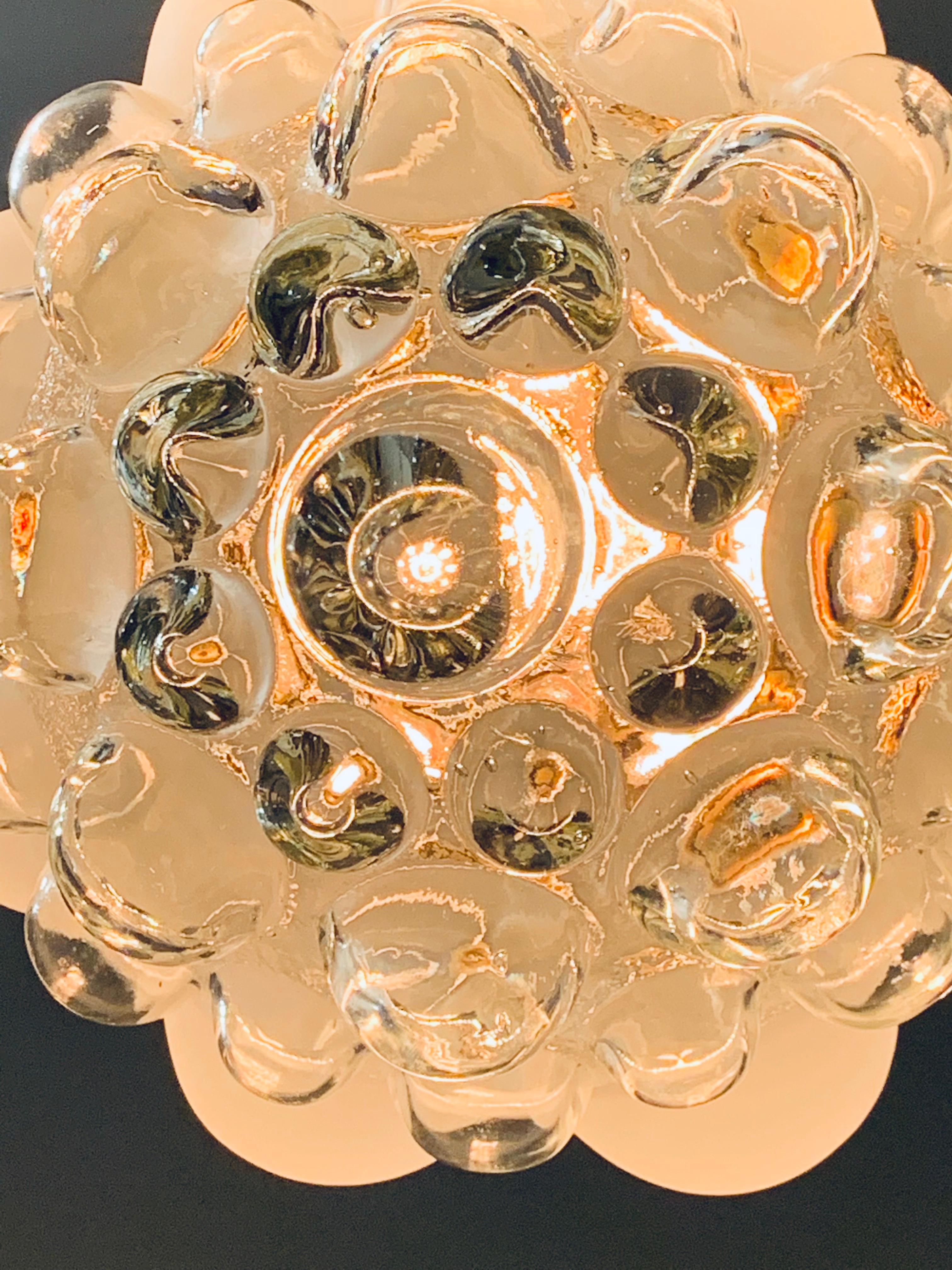 1960s German Bubble Glass & Brass Glashütte Limburg Helena Tynell Pendant Light In Good Condition In London, GB
