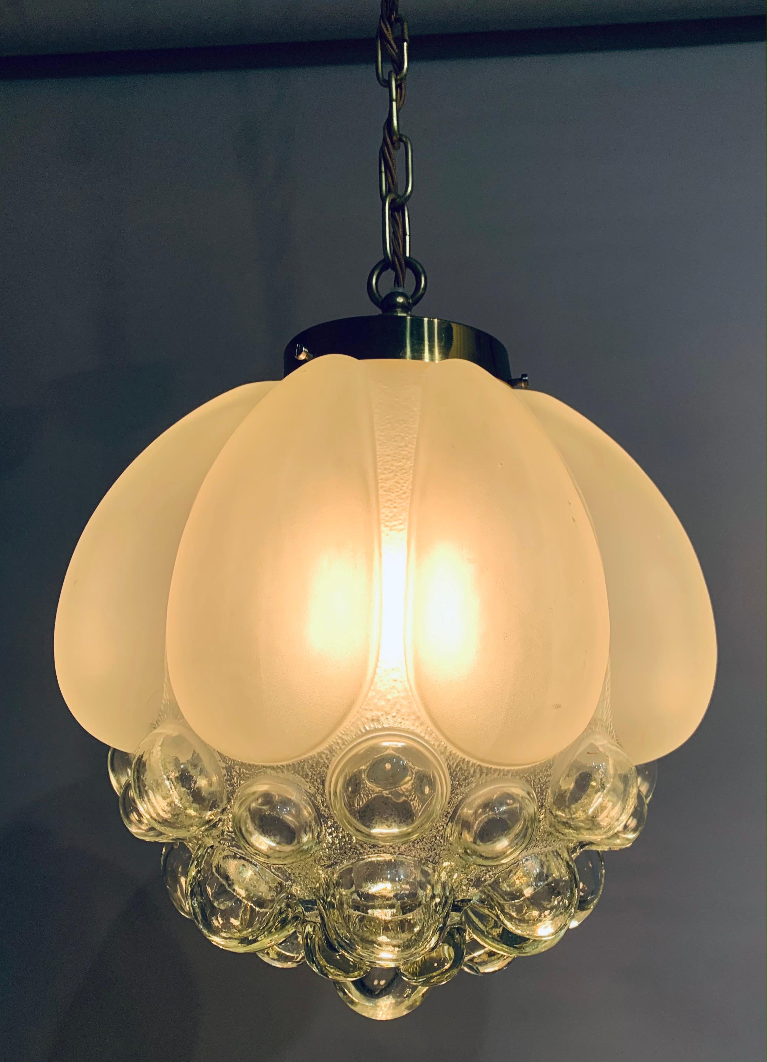 1960s German Bubble Glass & Brass Glashütte Limburg Helena Tynell Pendant Light 1