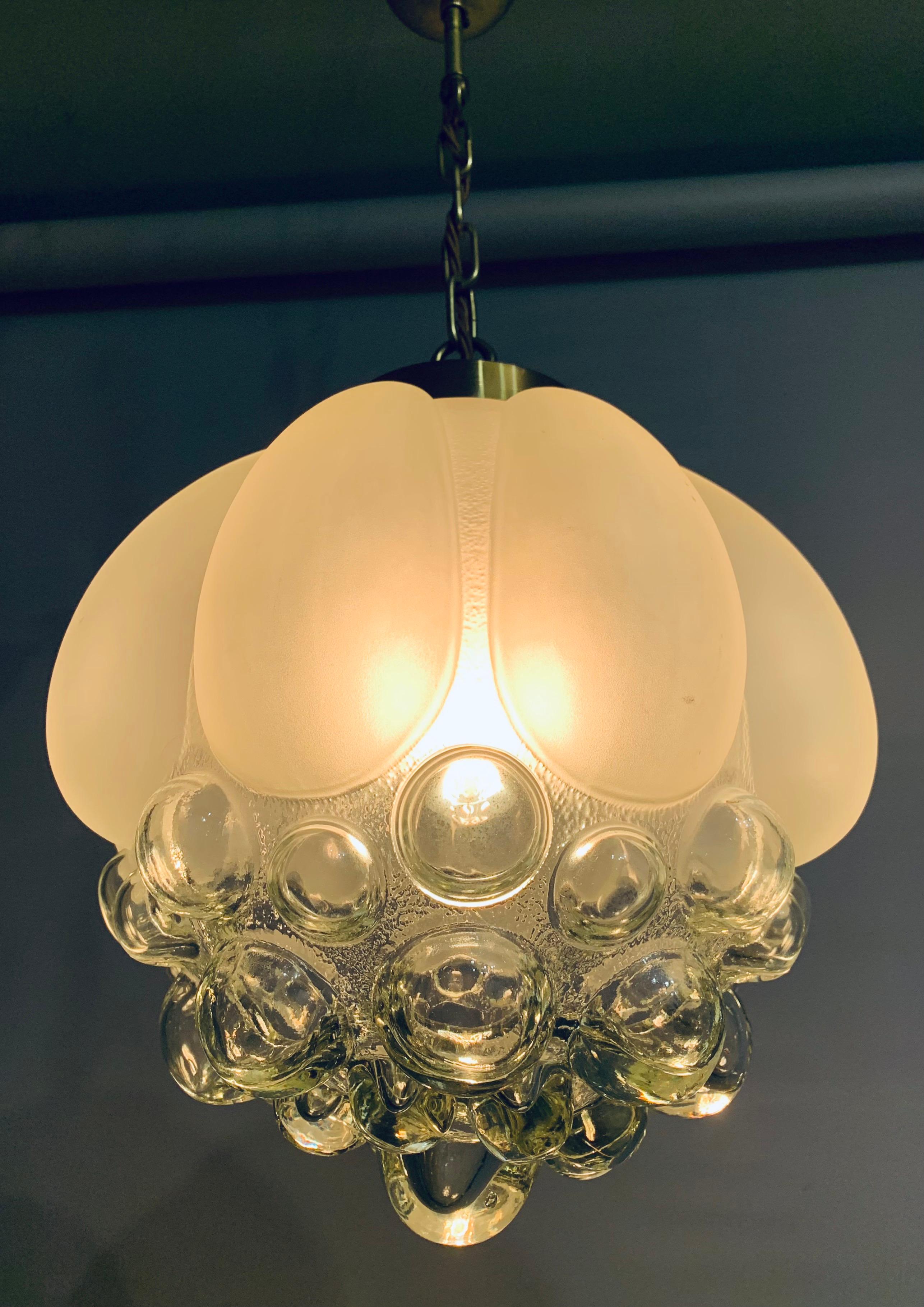 1960s German Bubble Glass & Brass Glashütte Limburg Helena Tynell Pendant Light 2