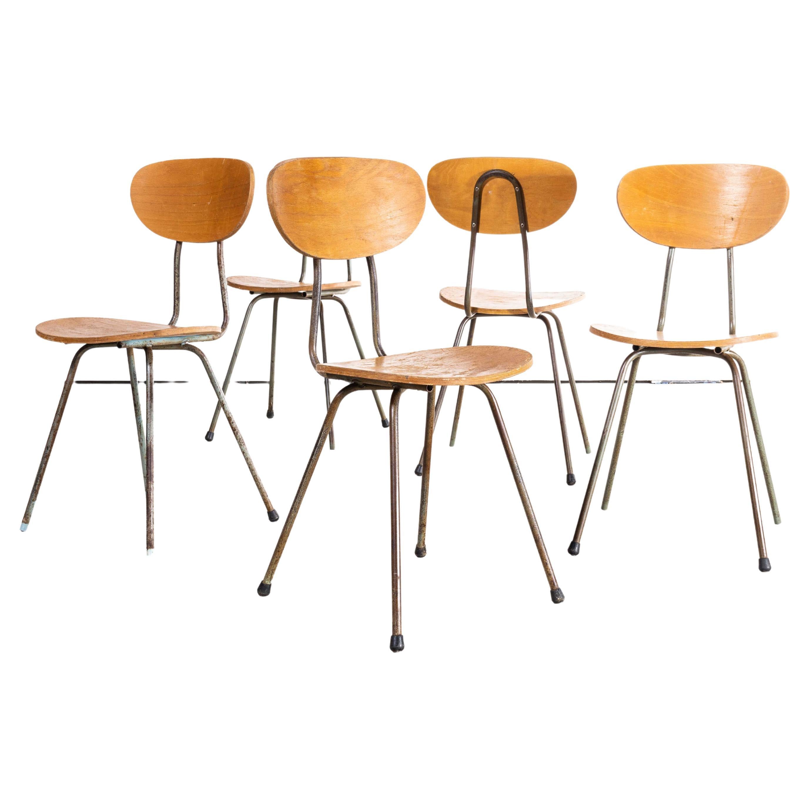 1960s German Café Dining Chairs Brown Frame, Set of Five For Sale