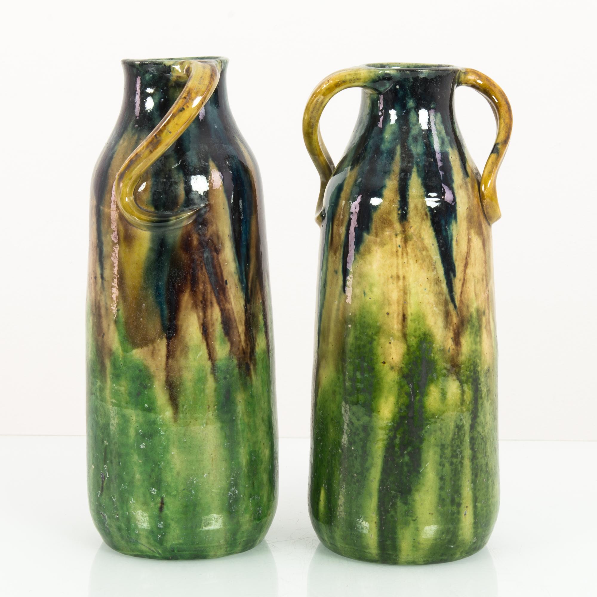 Mid-Century Modern 1960s German Ceramic Sylvan Green Vases, a Pair