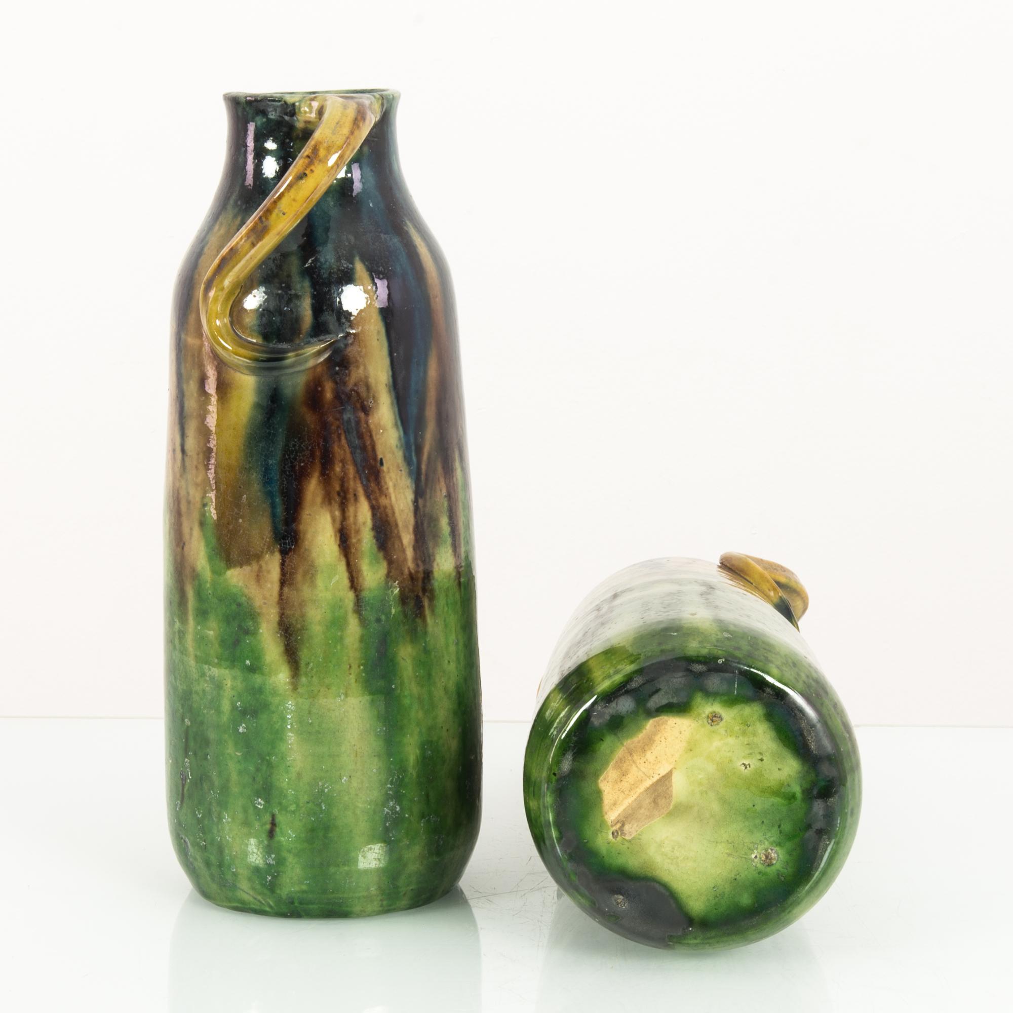 1960s German Ceramic Sylvan Green Vases, a Pair In Good Condition In High Point, NC