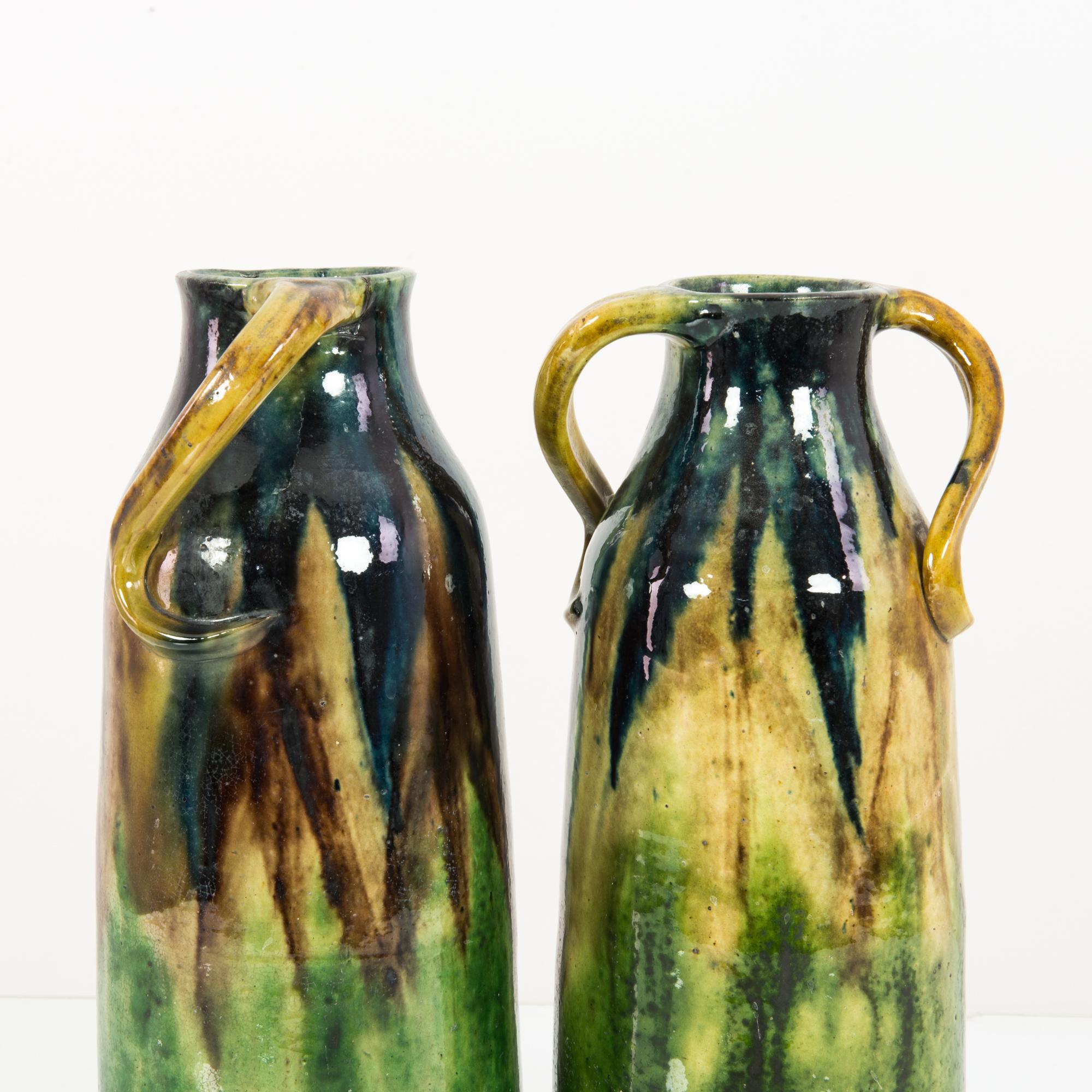 Mid-20th Century 1960s German Ceramic Sylvan Green Vases, a Pair