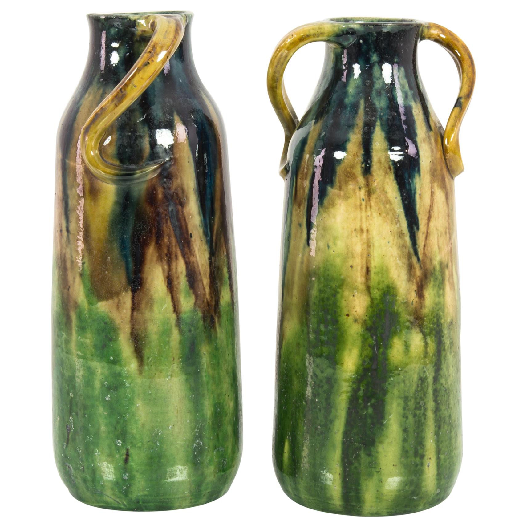 1960s German Ceramic Sylvan Green Vases, a Pair