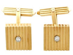 1960s German Art Deco Style Diamond Gold Cufflinks