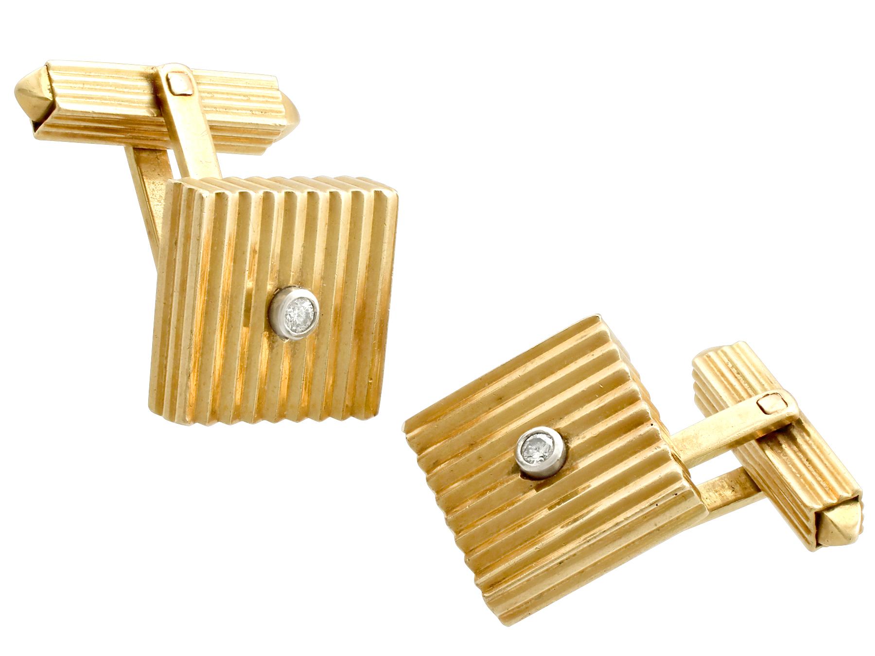 Round Cut 1960s German Art Deco Style Diamond Gold Cufflinks For Sale