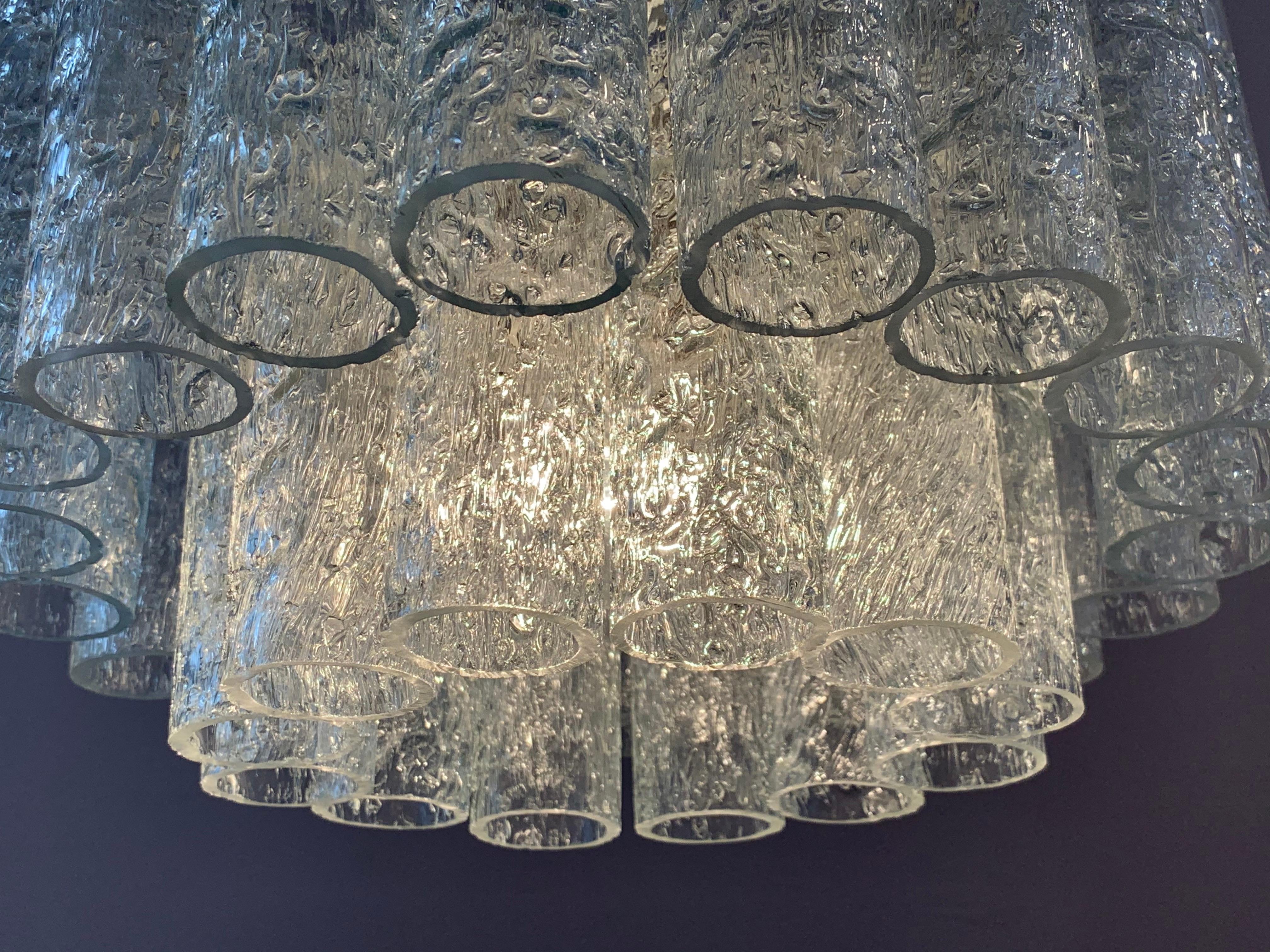 20th Century 1960s German Doria Leuchten Crystal Glass Two-Tier Tubular Chandelier