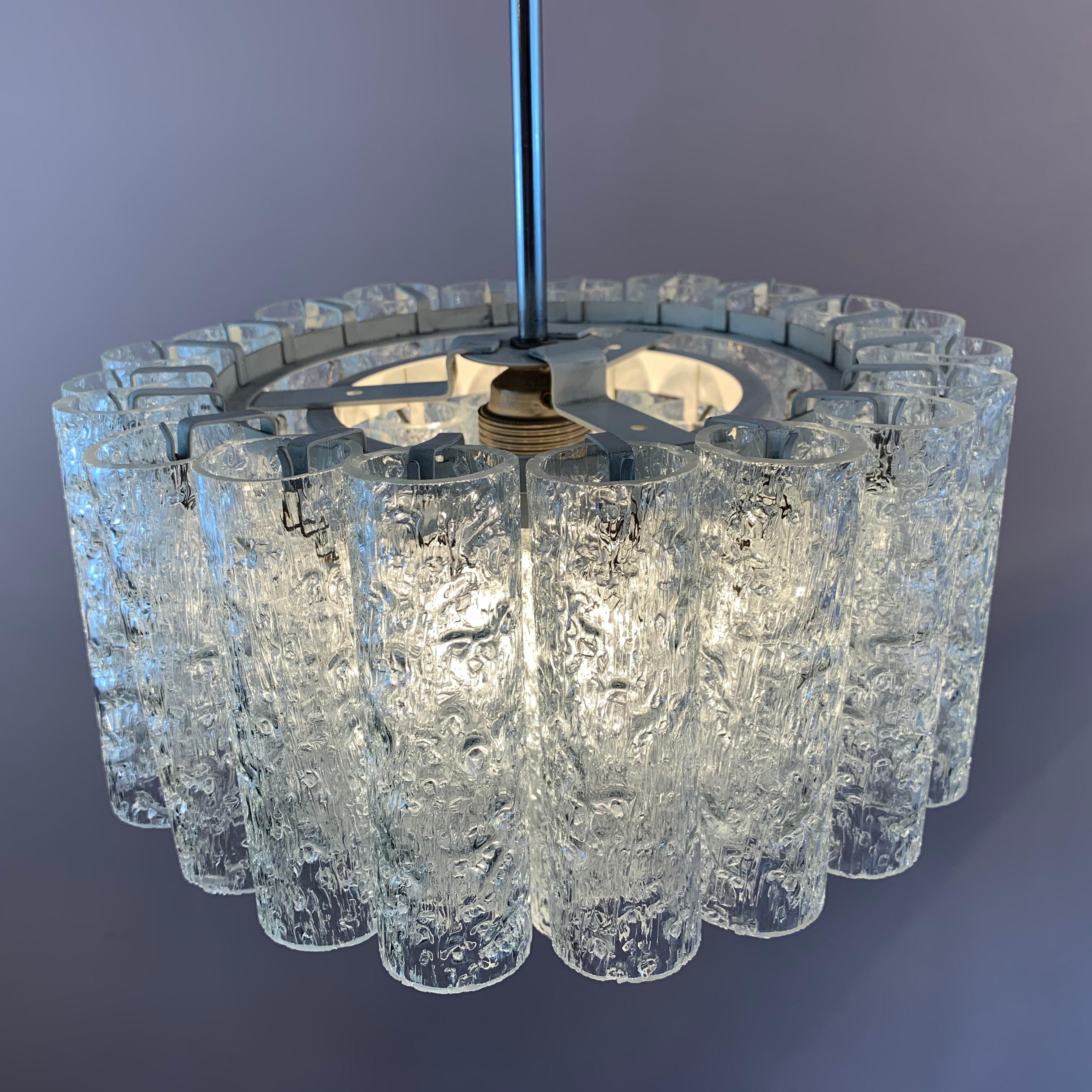 1960s German Doria Leuchten Crystal Glass Two-Tier Tubular Chandelier 2