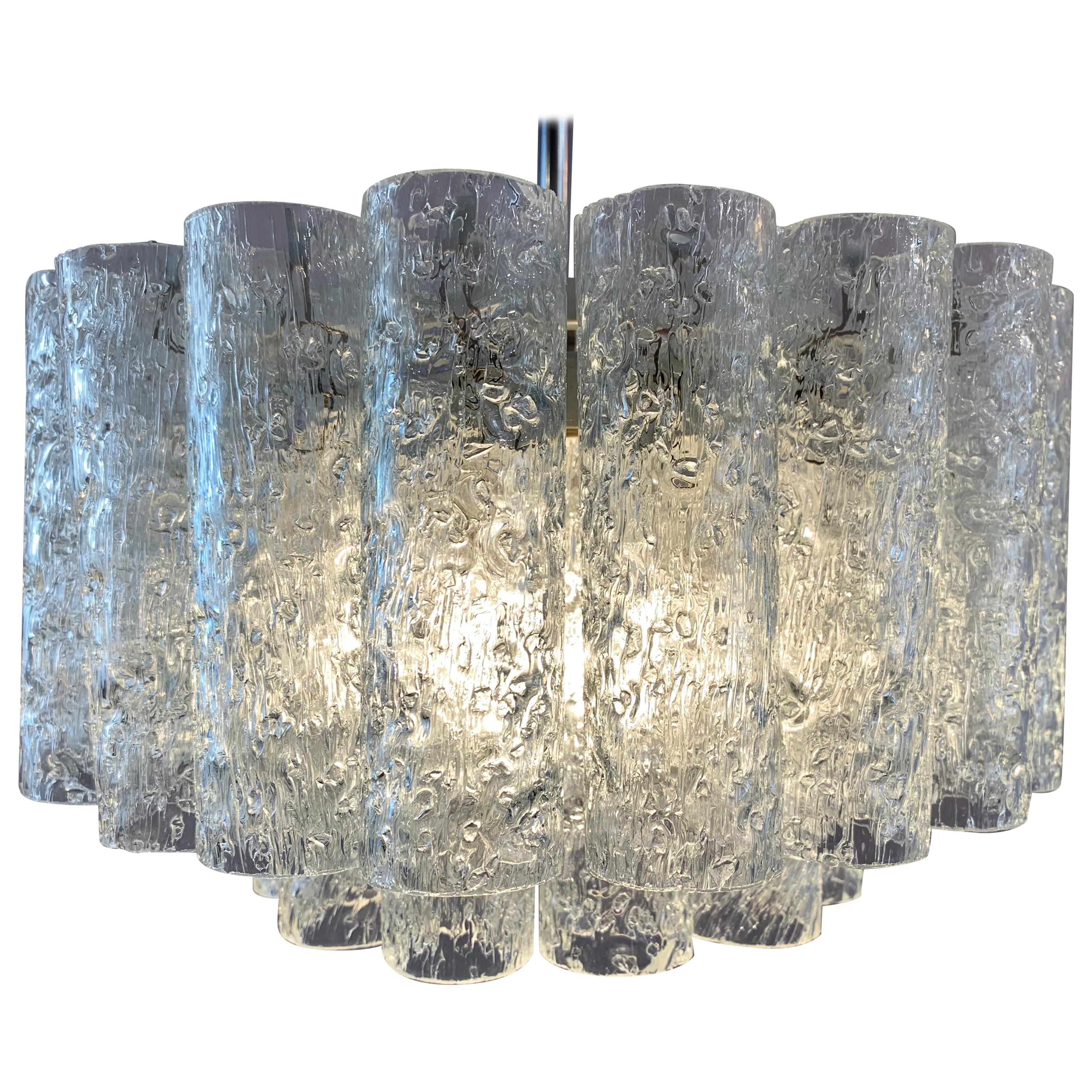 1960s German Doria Leuchten Crystal Glass Two-Tier Tubular Chandelier