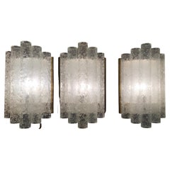 1960s German Doria Leuchten Ice Frosted Tubular Glass & Brass Wall Sconce