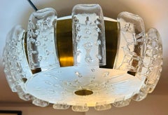 Deutsche Doria Leuchten-Deckenleuchte aus mattiertem Milchglas und Messing, 1960er Jahre, Einbaubeleuchtung