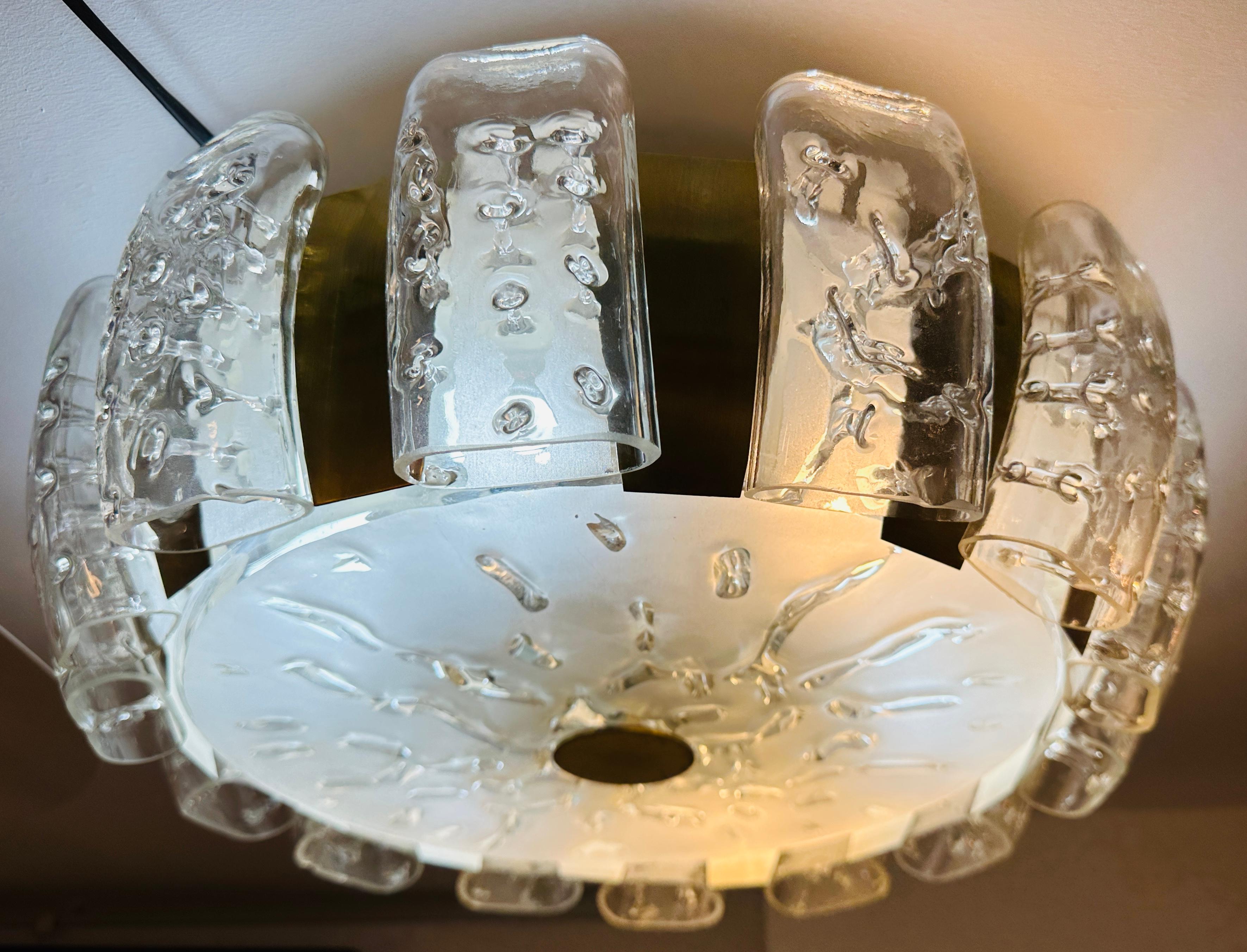 Lámpara de Techo Alemana Doria Leuchten de los Años 60 de Vidrio Esmerilado y Latón Flush Mount en Bueno estado para la venta en London, England
