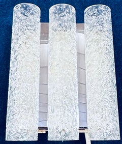 1960s German Doria Leuchten Iced Frosted Tubular Glass/Chrome Wall Light Sconce