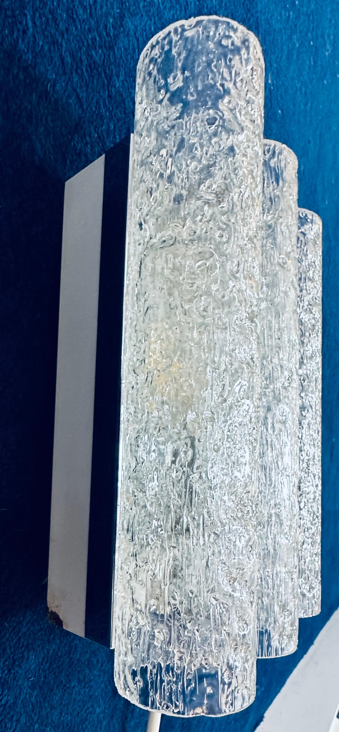 Mid-Century Modern 1960s German Doria Leuchten Iced Frosted Tubular Glass/Chrome Wall Light Sconce For Sale