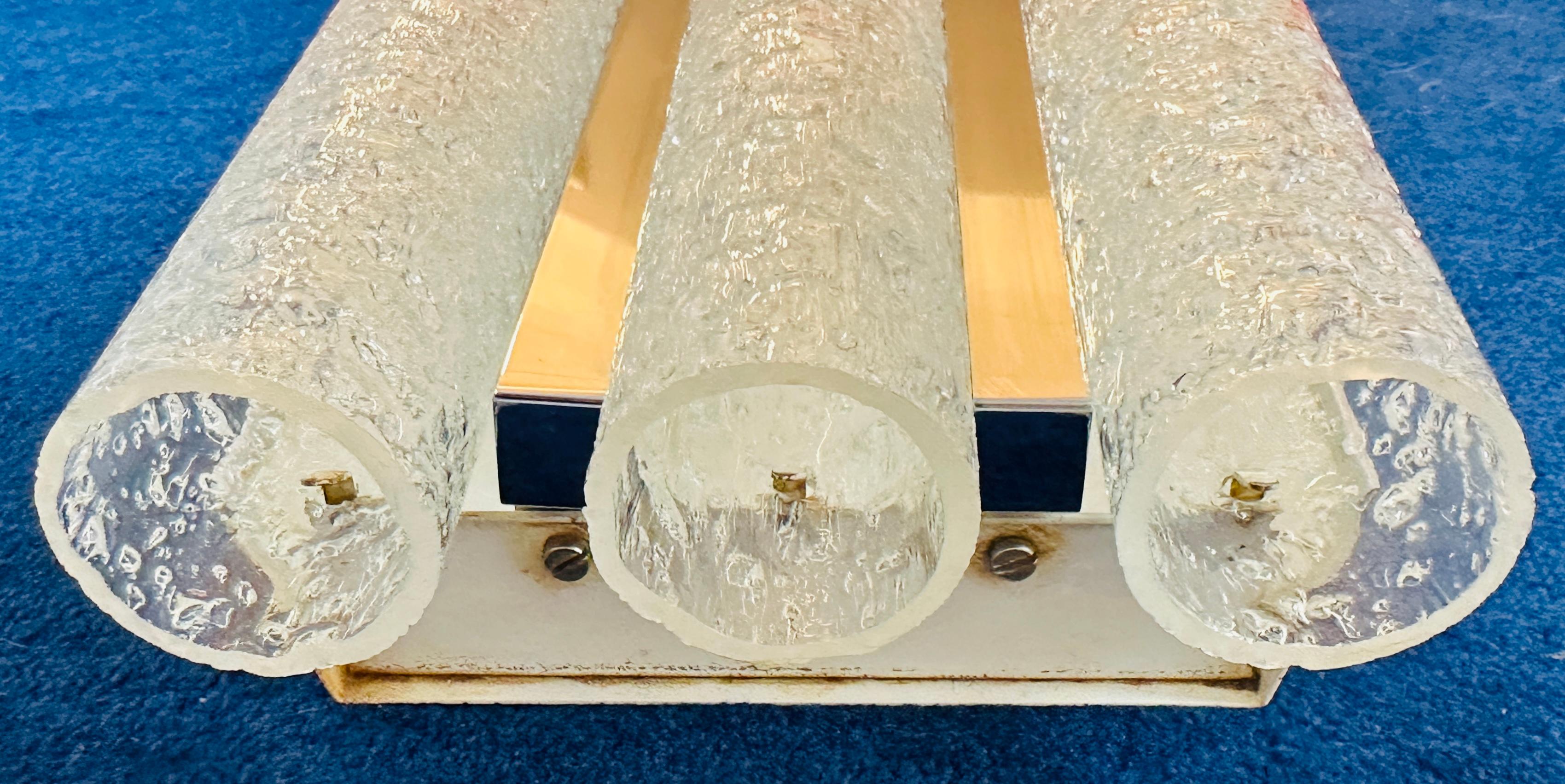 1960s German Doria Leuchten Iced Frosted Tubular Glass/Chrome Wall Light Sconce For Sale 1