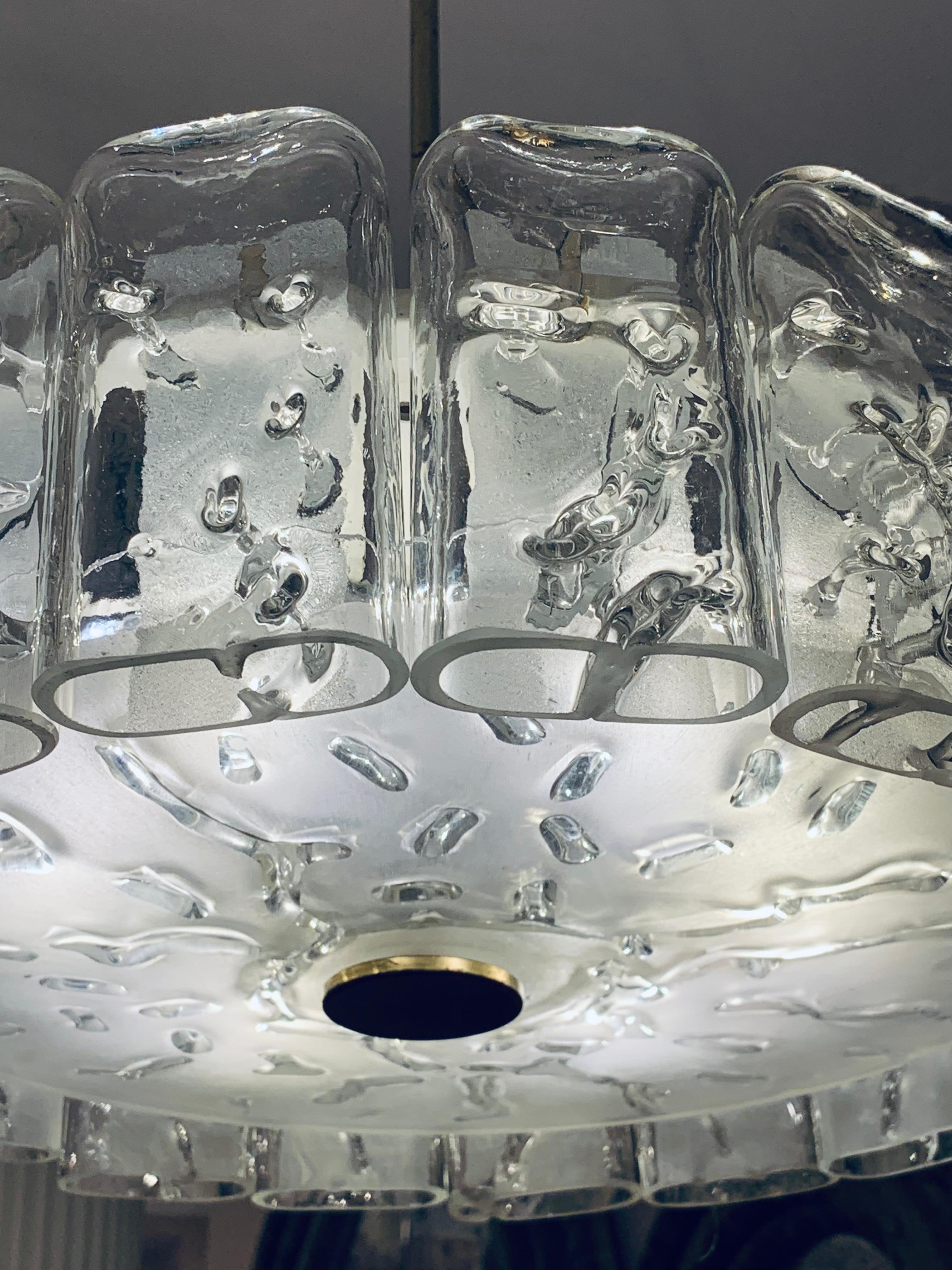 1960s German Doria Leuchten Iced Hand Blown Crystal Glass & Brass Chandelier 5