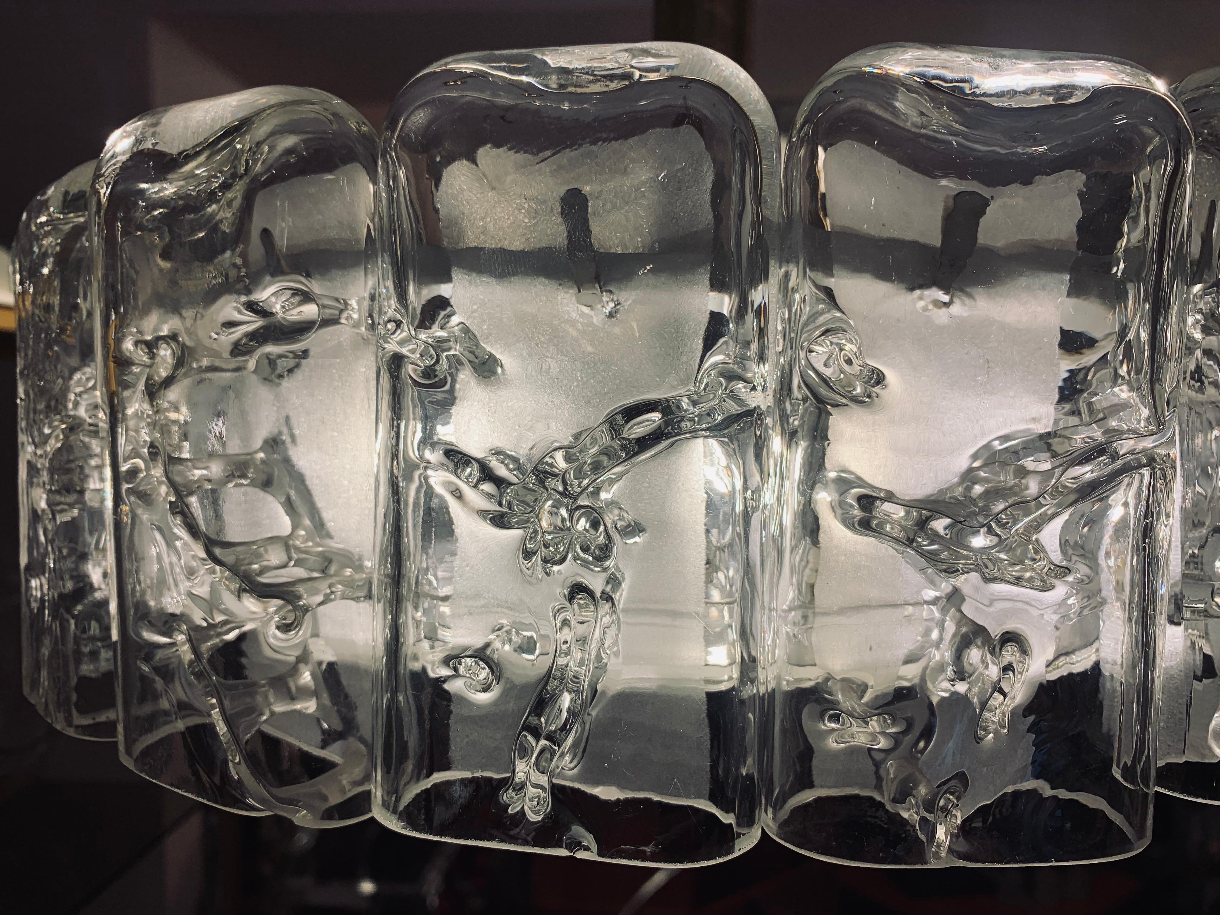 1960s German Doria Leuchten Iced Hand Blown Crystal Glass & Brass Chandelier 6