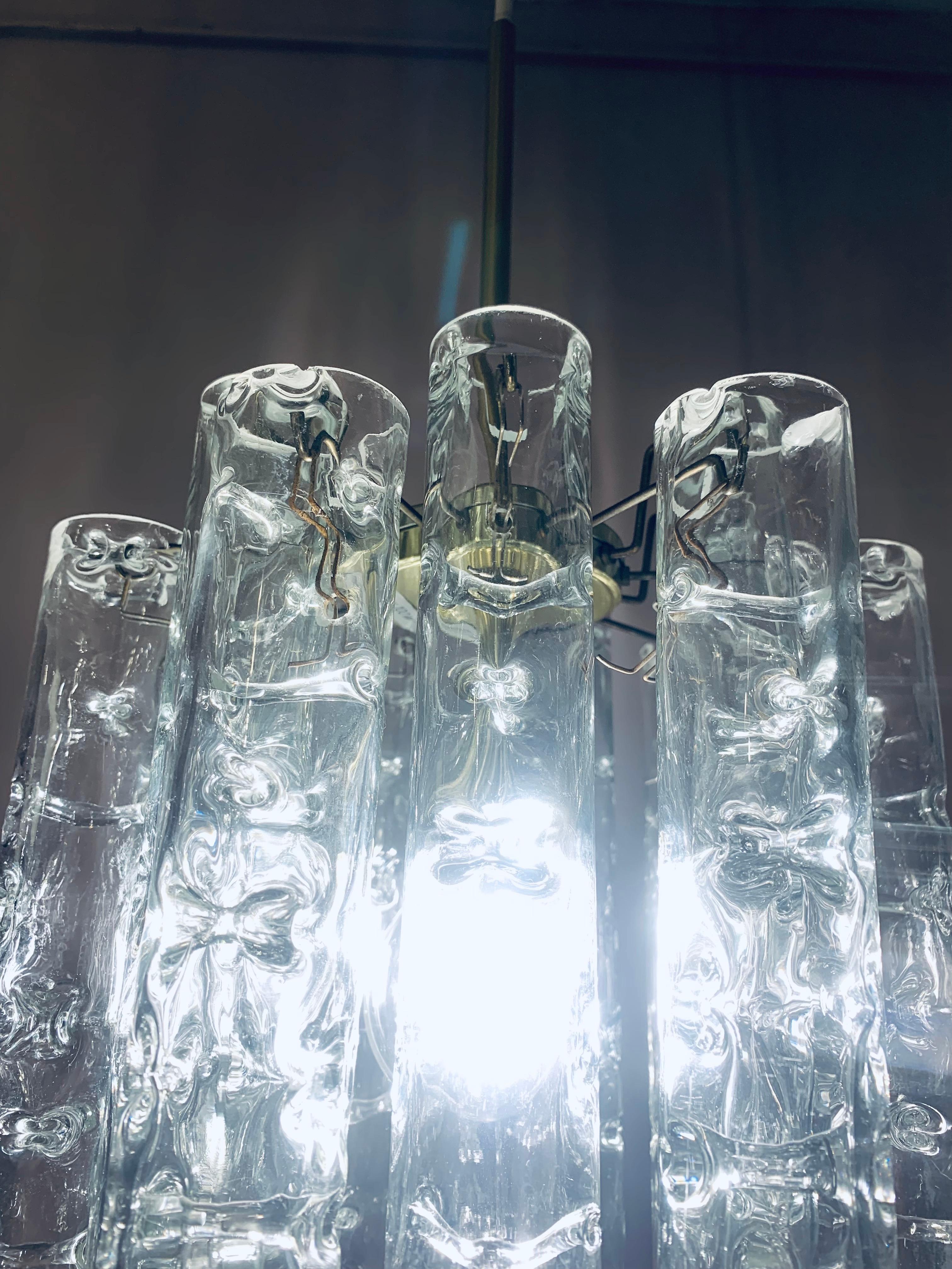 1960s German Doria Leuchten Murano Glass Tubular Hanging Light Chandelier  5
