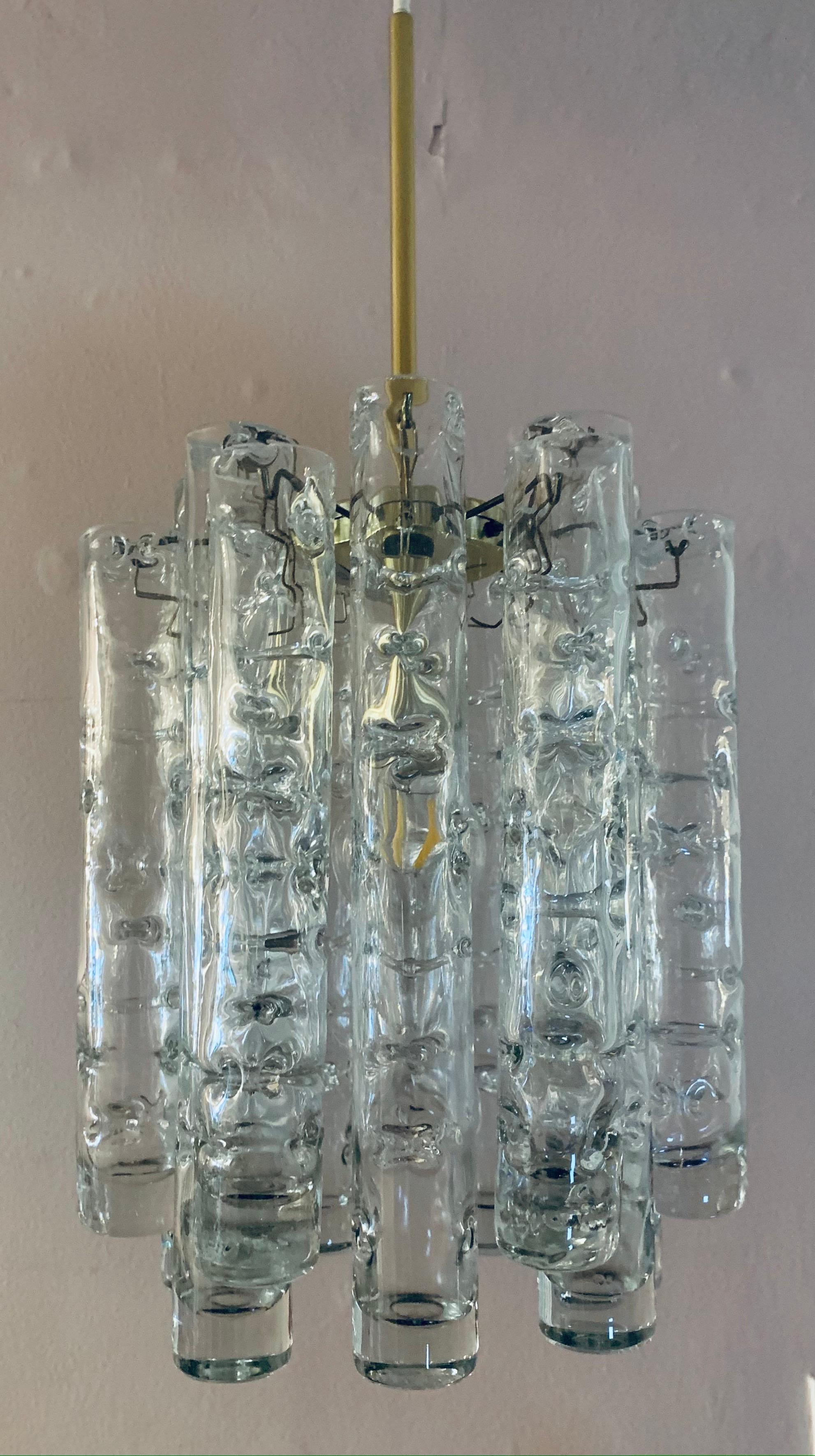 1960s German Doria Leuchten Murano Glass Tubular Hanging Light Chandelier  8