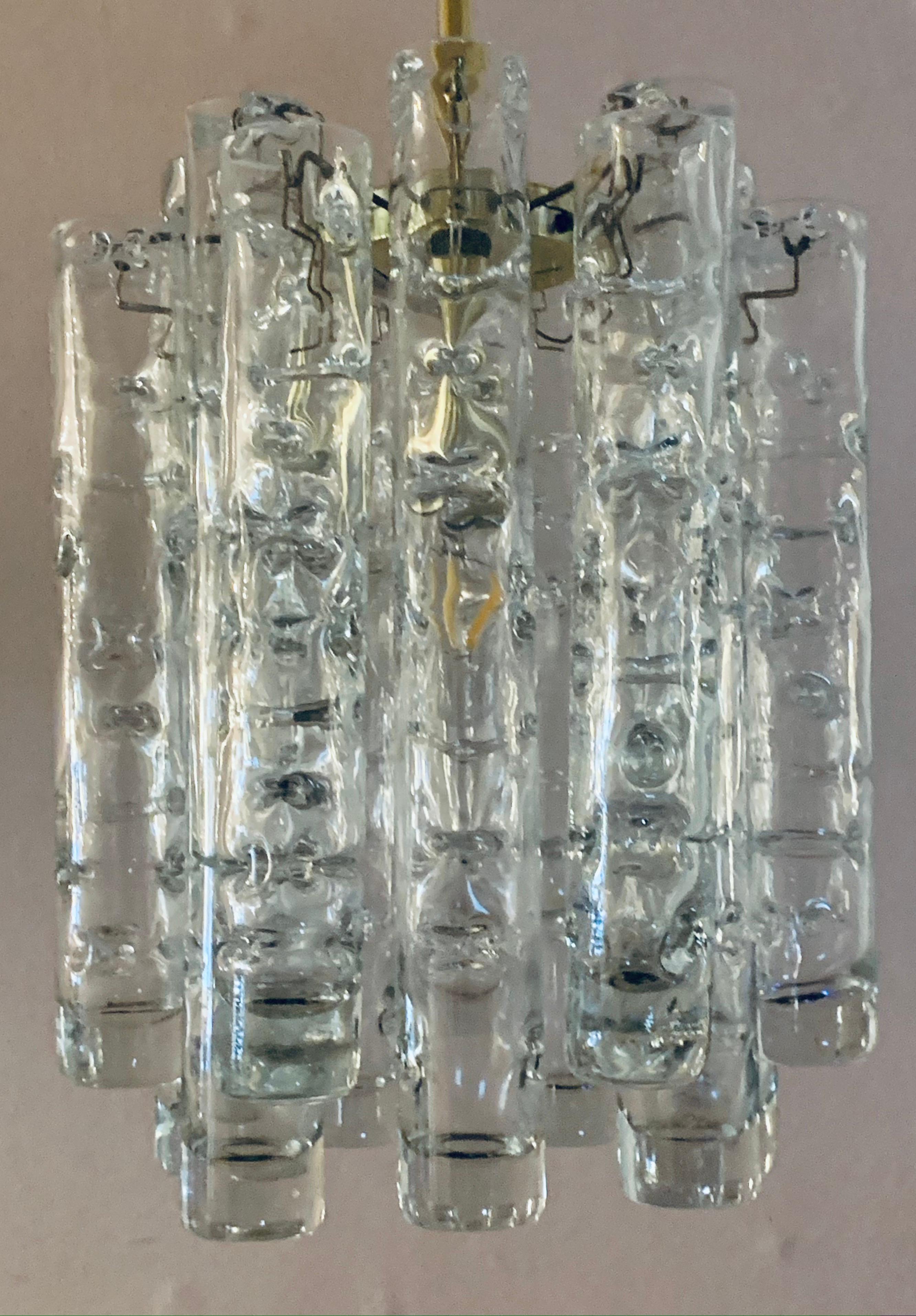 1960s German Doria Leuchten Murano Glass Tubular Hanging Light Chandelier  9