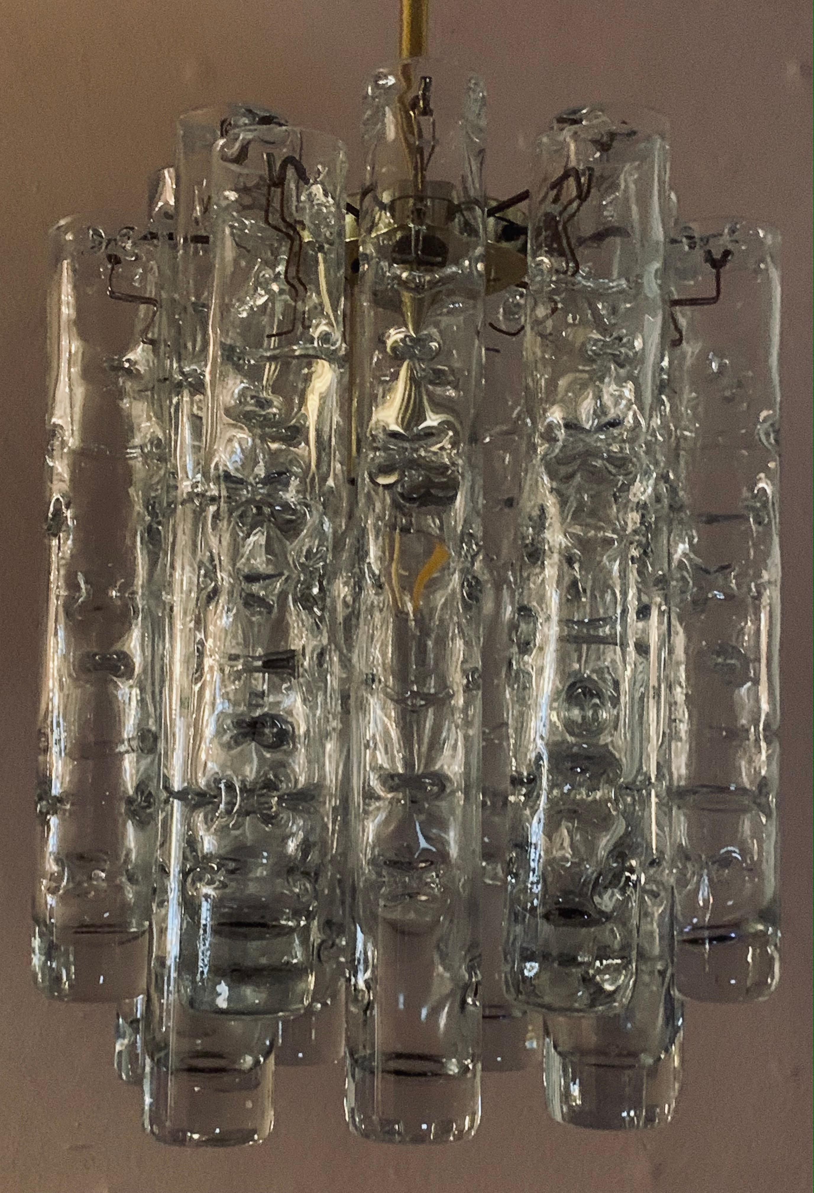 1960s German Doria Leuchten Murano Glass Tubular Hanging Light Chandelier  10