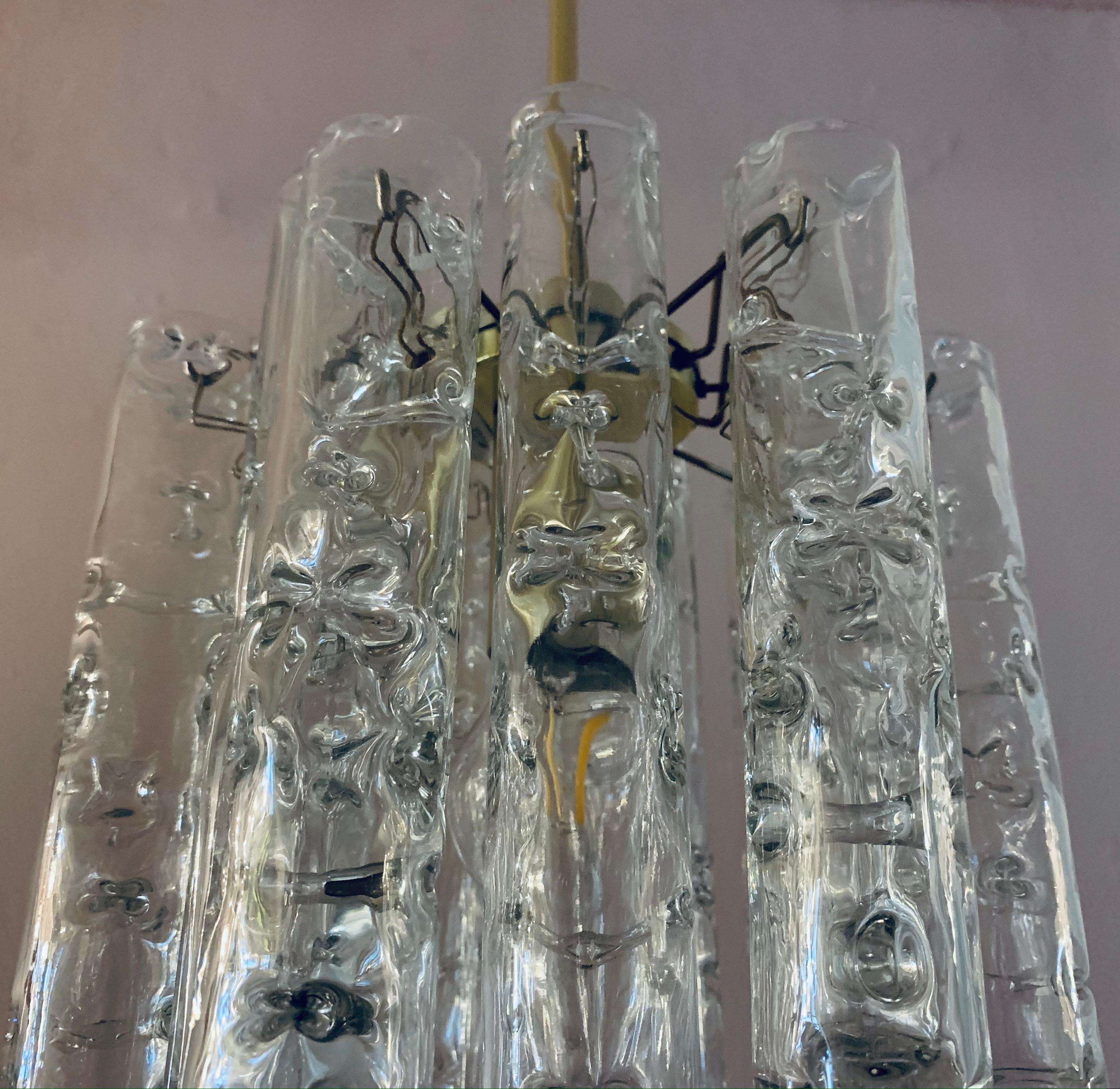 1960s German Doria Leuchten Murano Glass Tubular Hanging Light Chandelier  12