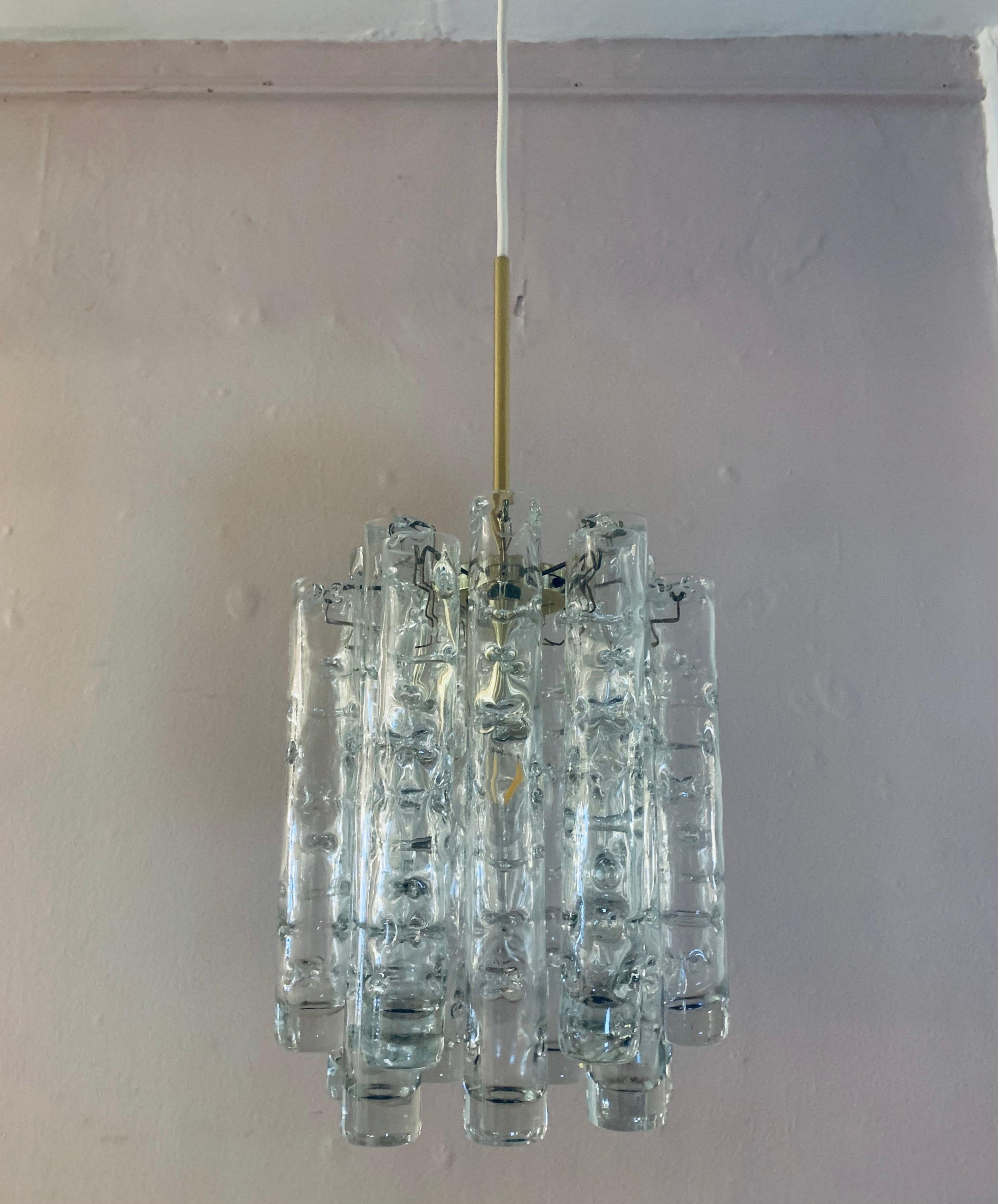 1960s German Doria Leuchten Murano Glass Tubular Hanging Light Chandelier  13