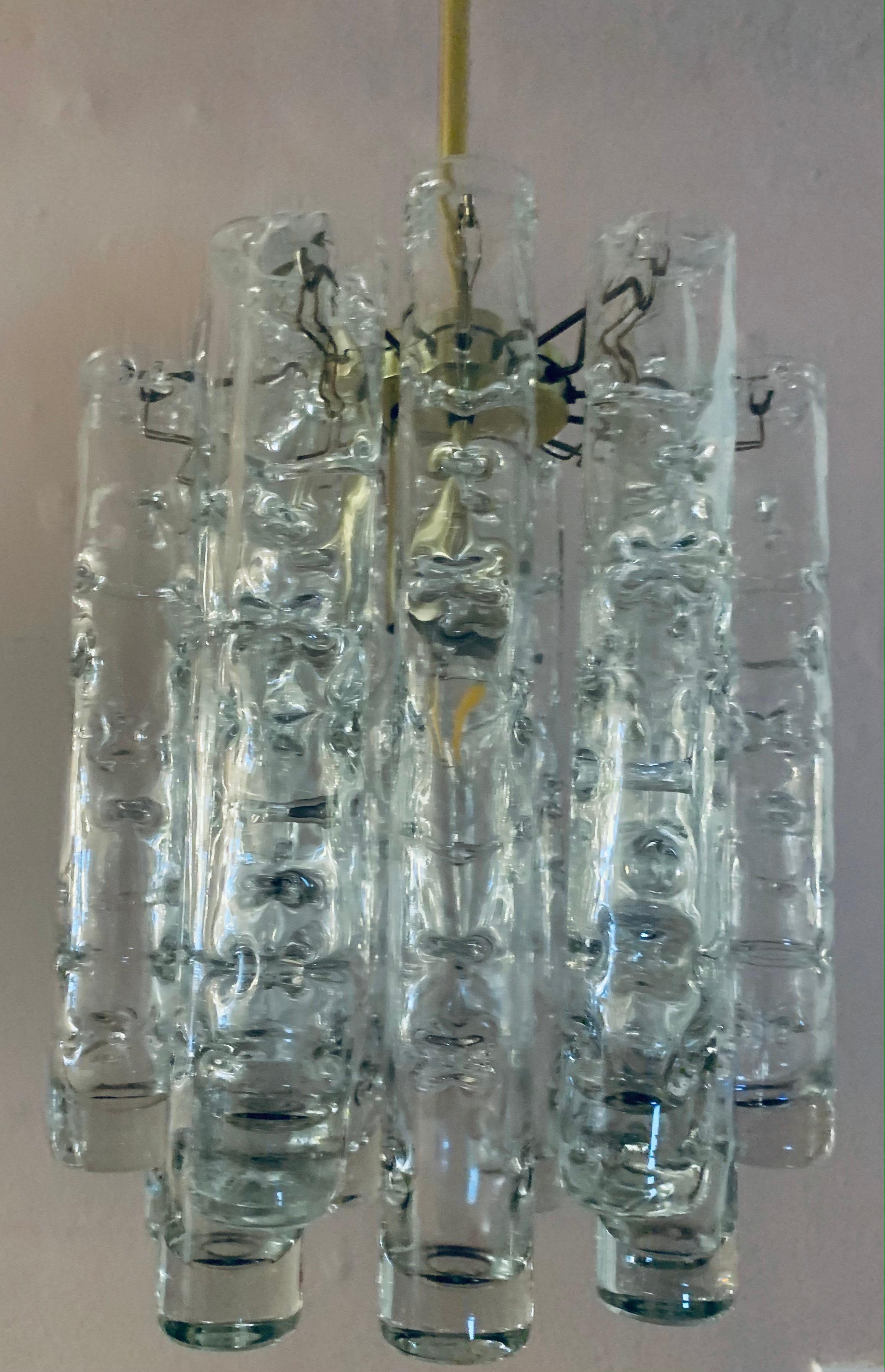 1960s German Doria Leuchten Murano Glass Tubular Hanging Light Chandelier  14