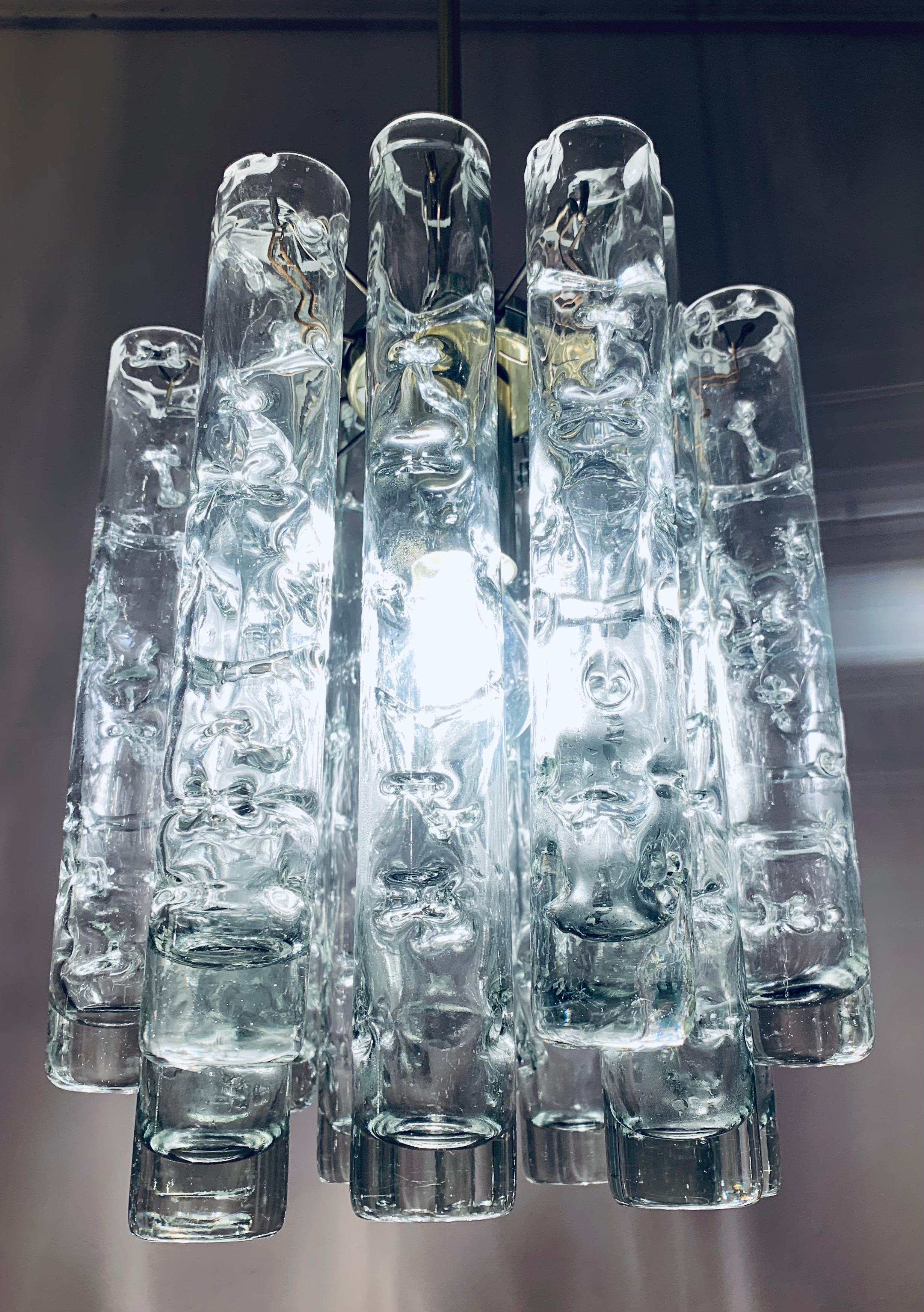 Mid-Century Modern 1960s German Doria Leuchten Murano Glass Tubular Hanging Light Chandelier 