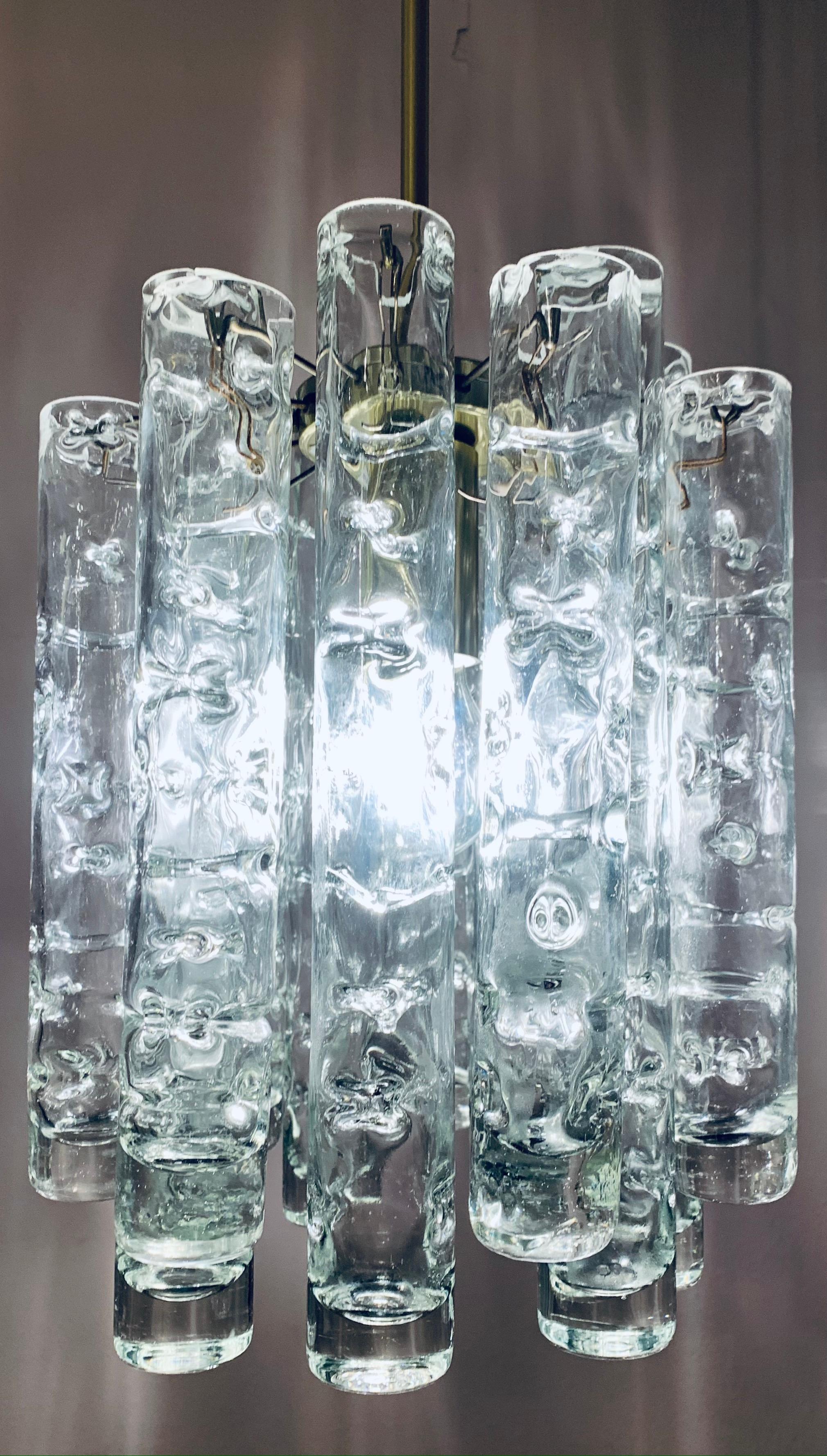 1960s German Doria Leuchten Murano Glass Tubular Hanging Light Chandelier  In Good Condition In London, GB