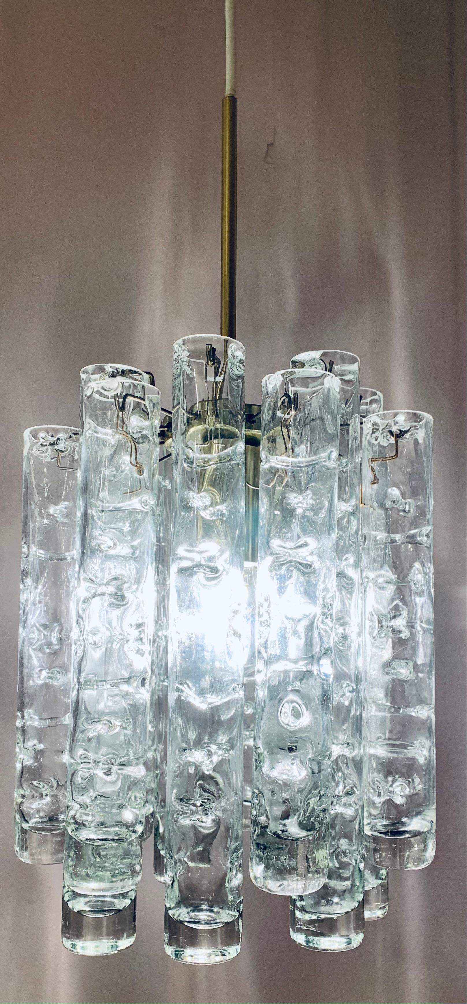 20th Century 1960s German Doria Leuchten Murano Glass Tubular Hanging Light Chandelier 