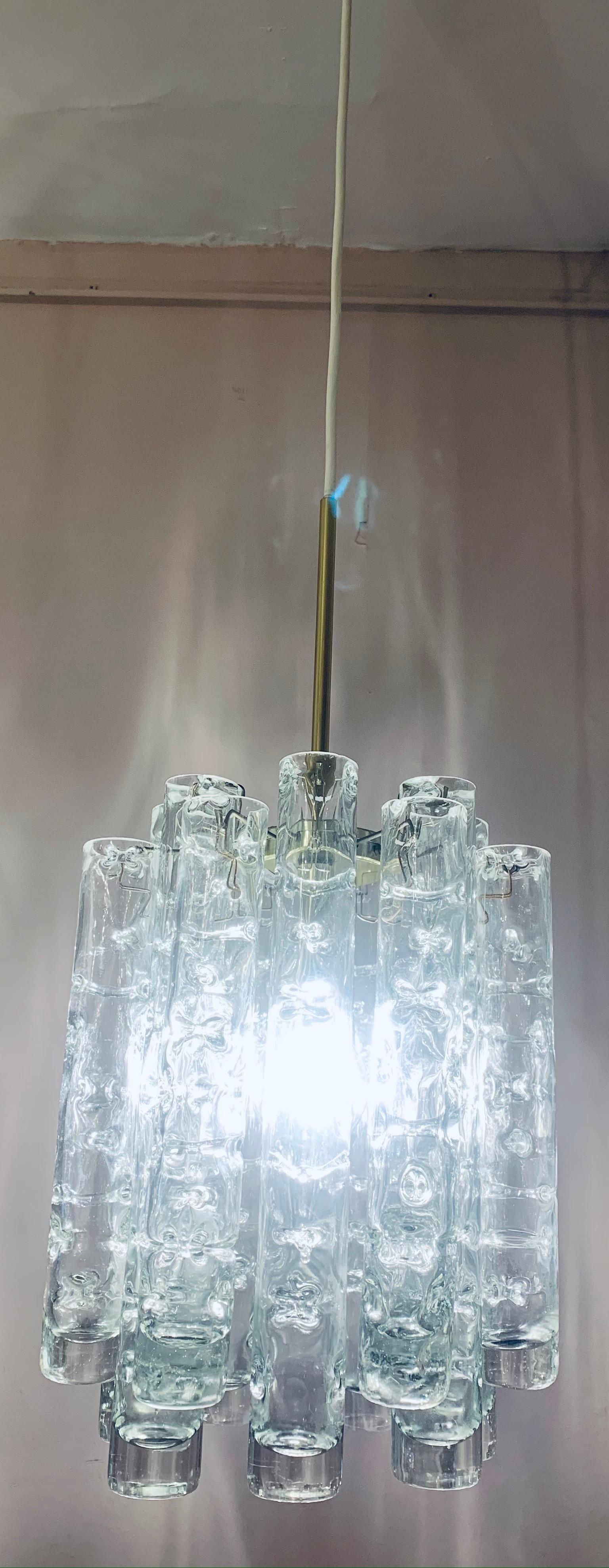 1960s German Doria Leuchten Murano Glass Tubular Hanging Light Chandelier  1