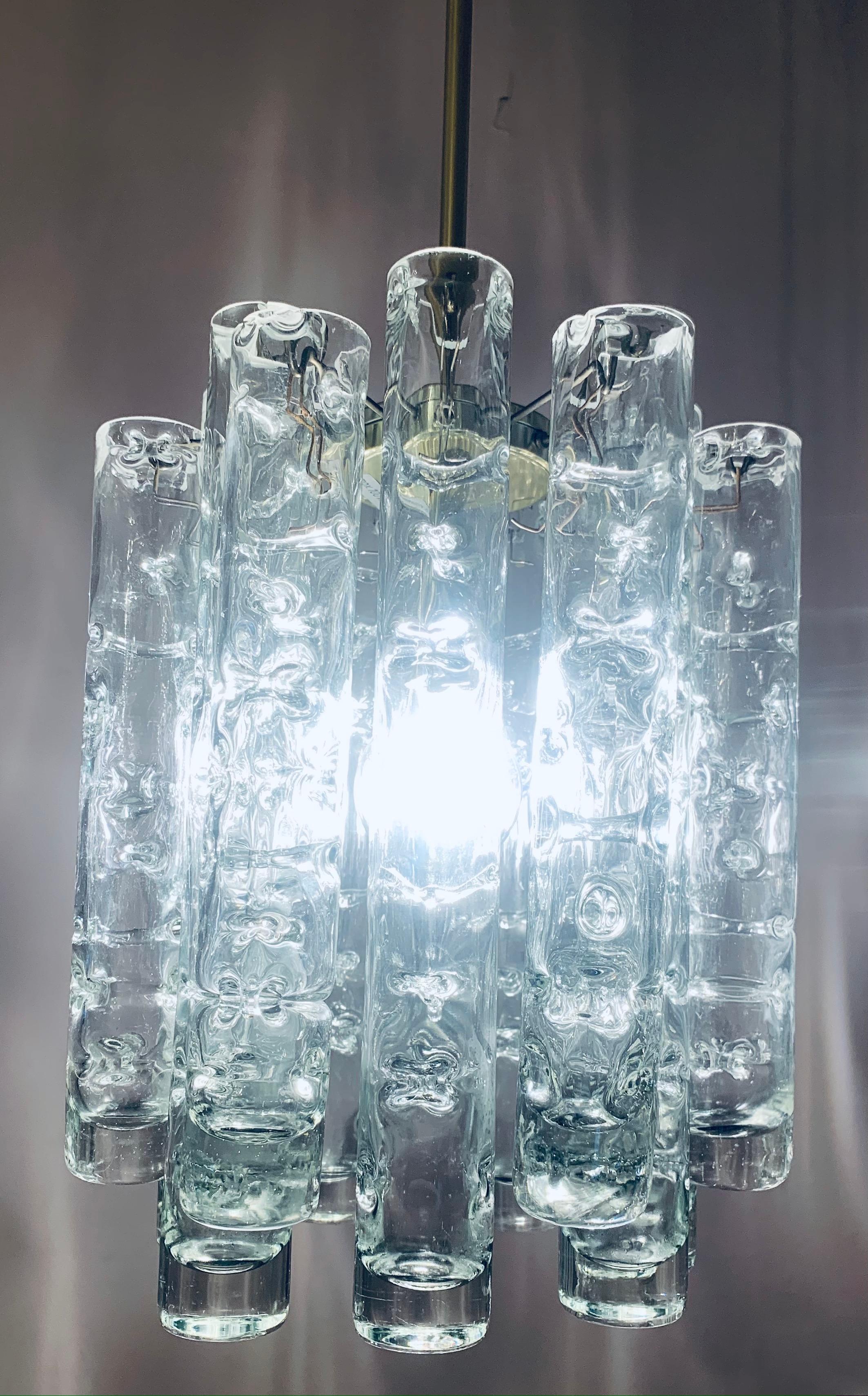 1960s German Doria Leuchten Murano Glass Tubular Hanging Light Chandelier  2