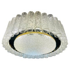 1960s German Doria Leuchten Tubular Glass & Brass Flush Mount Ceiling Light
