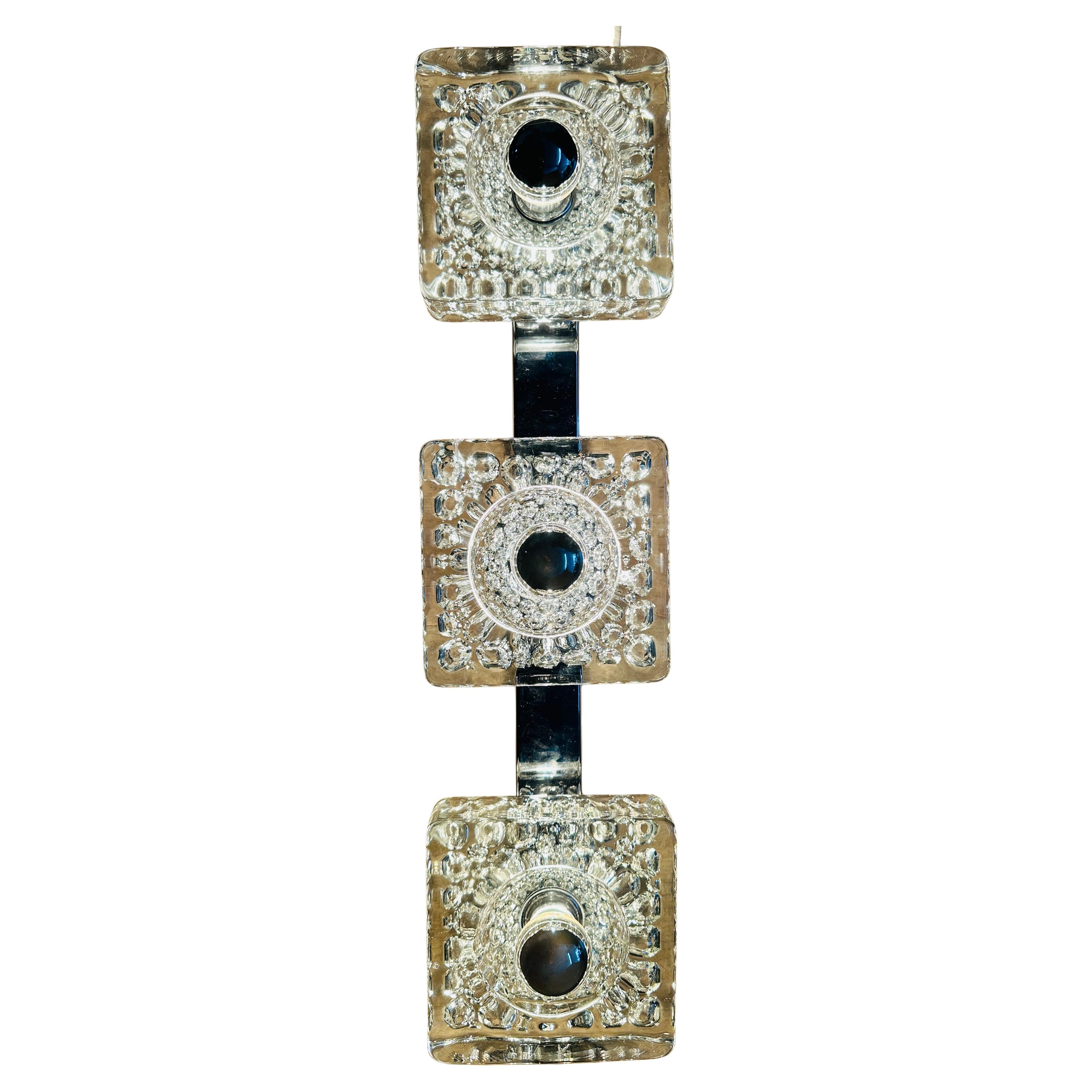 1960s German Egon Hillebrand Triple Murano Glass Cube Wall Light or Sconce en vente