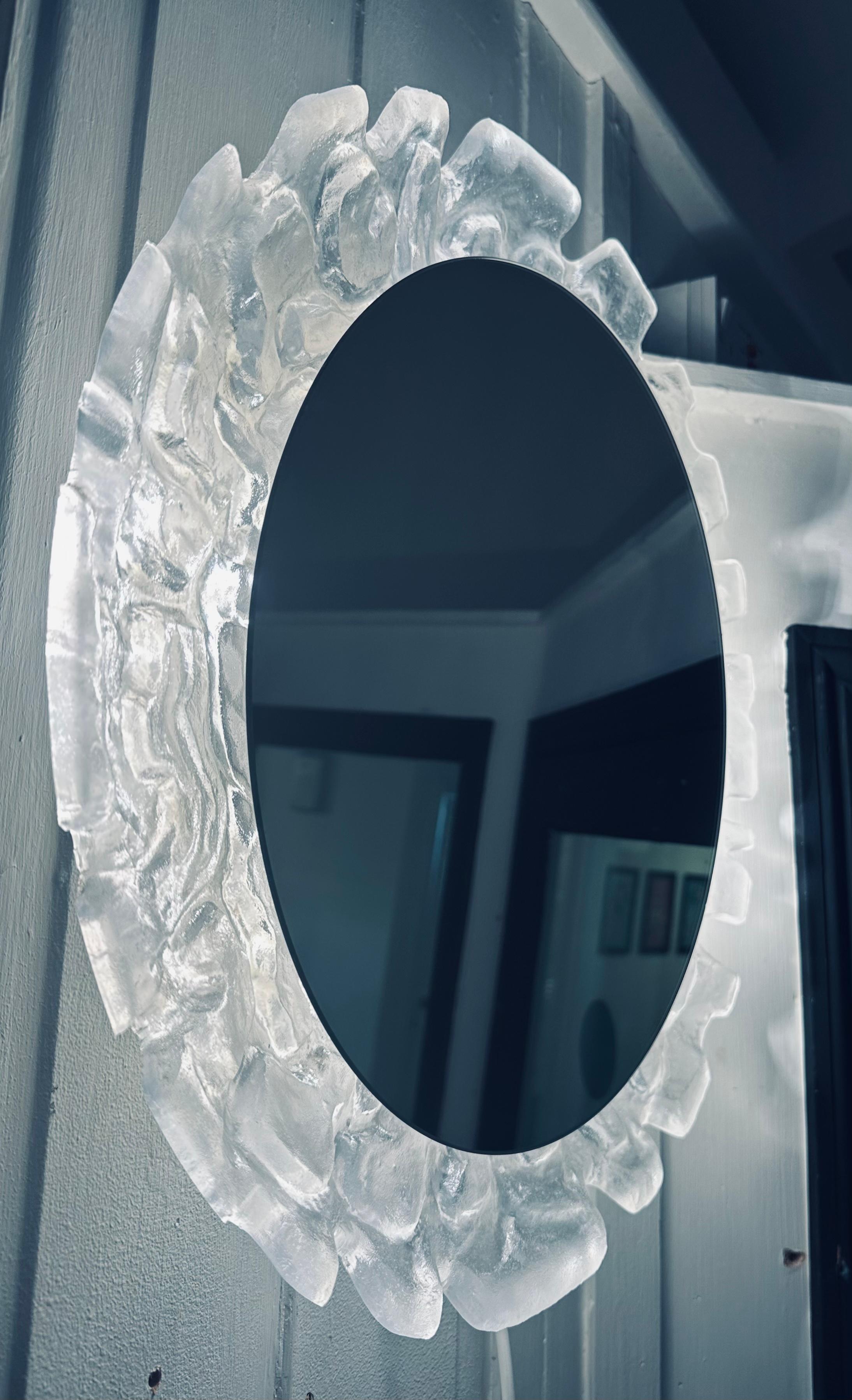 Metal 1960s German Erco Illuminated Lucite Red Glow Mirrored Glass Wall Mirror